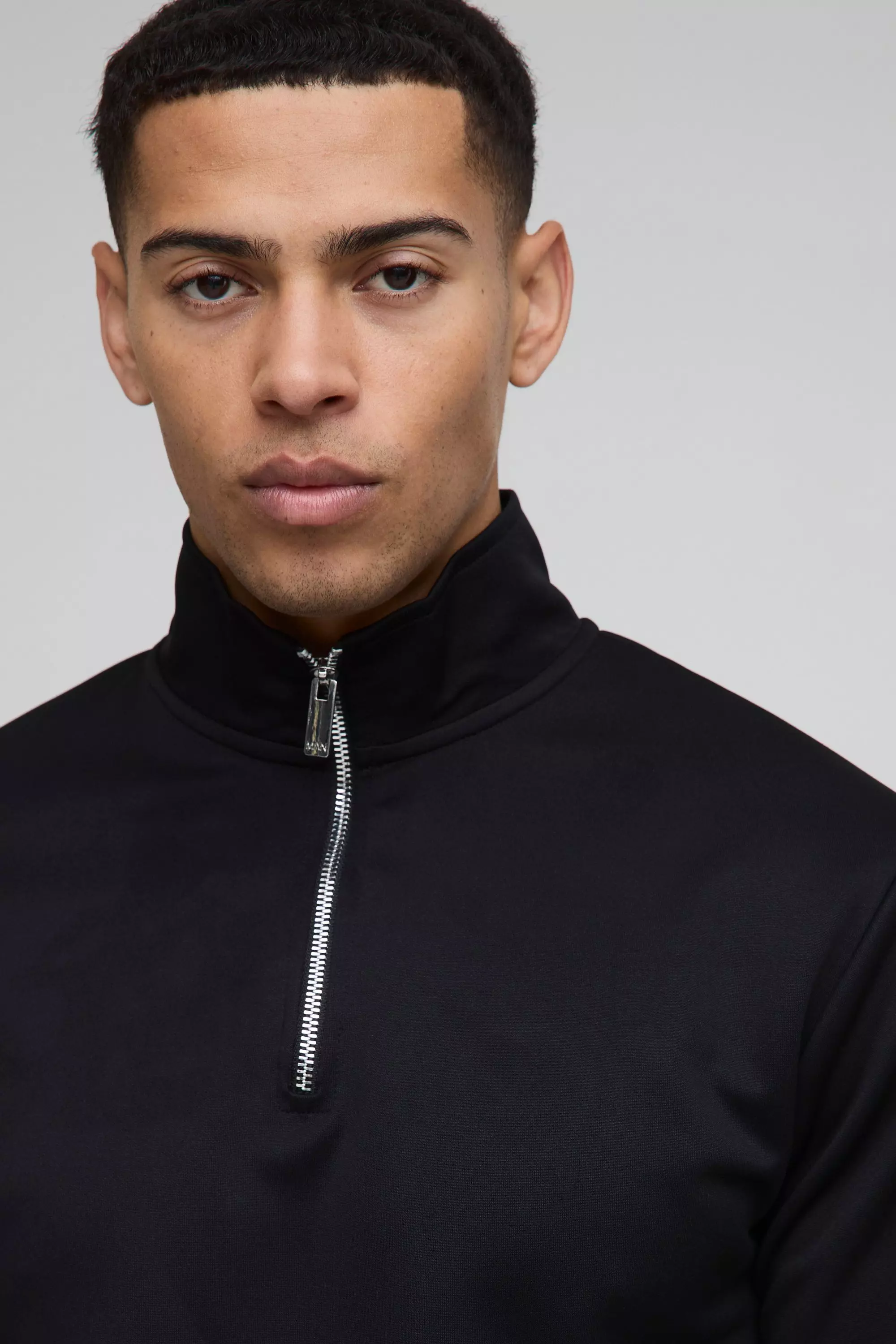 Black Slim Fit Basic Interlock Funnel Neck Sweatshirt alternative image