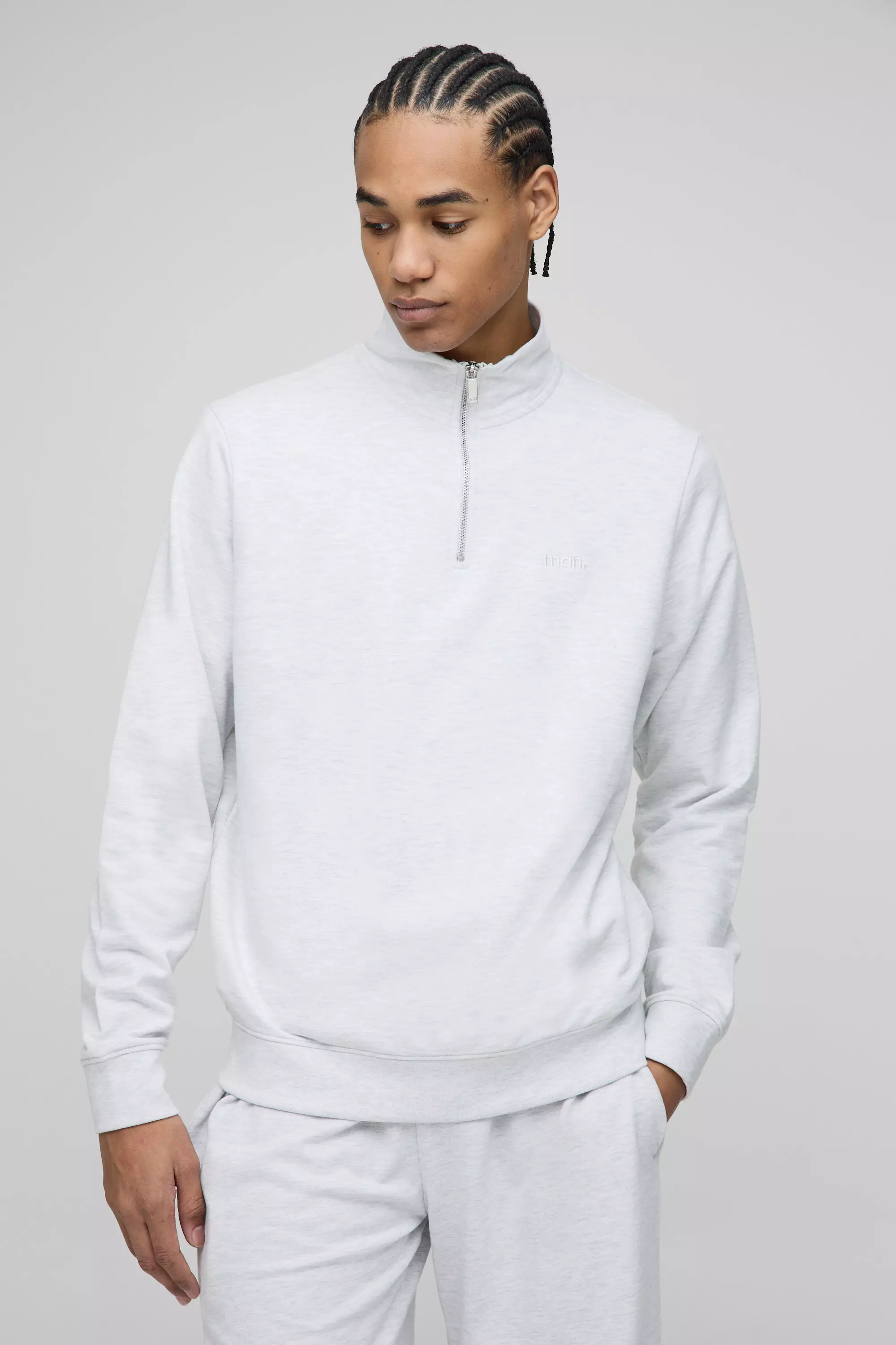 Man Sweatshirt mit 1/4 Reißverschluss, Grey marl alternatives Bild