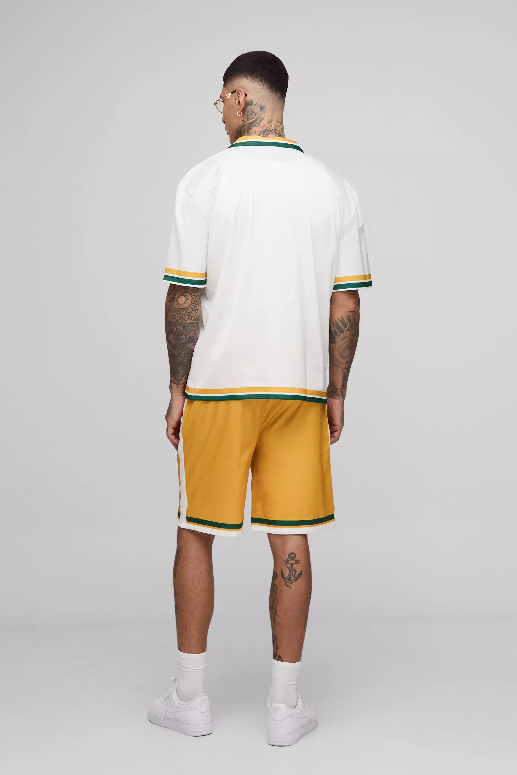 Tall Oversized Limited Slogan Satin Printed Shirt & Short Set | boohooMAN USA