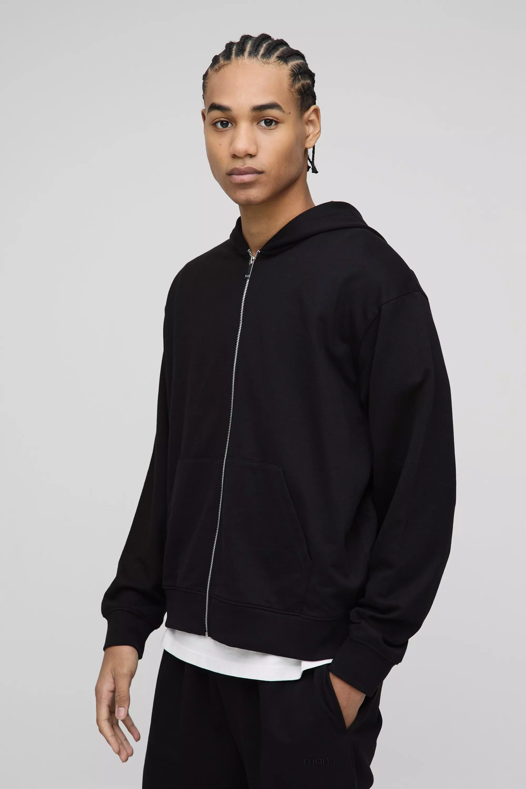 260GSM Loopback Basic Oversized Boxy Zip Through Hoodie