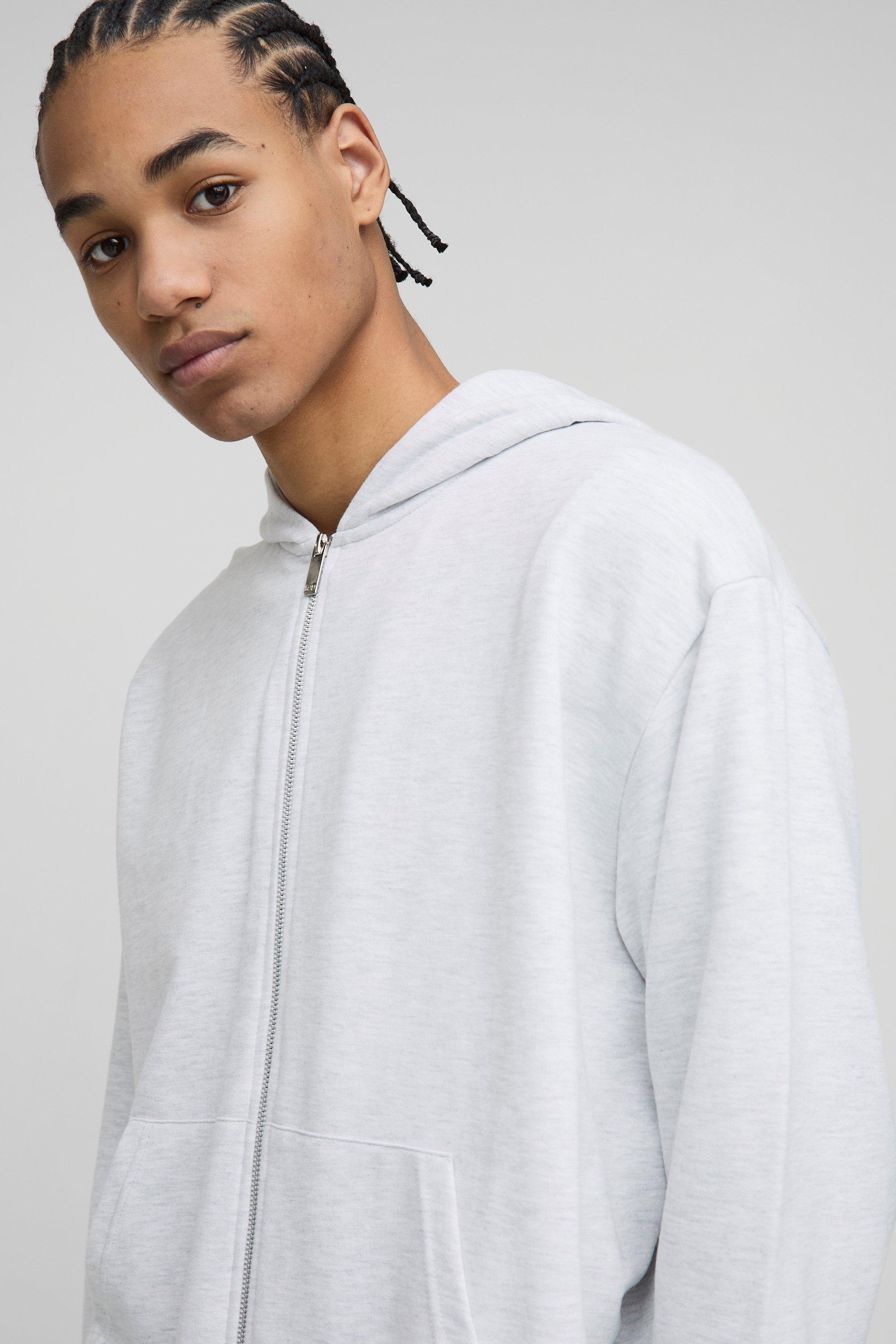 Oversized Basic Lightweight Boxy Zip Through Hoodie | boohooMAN UK