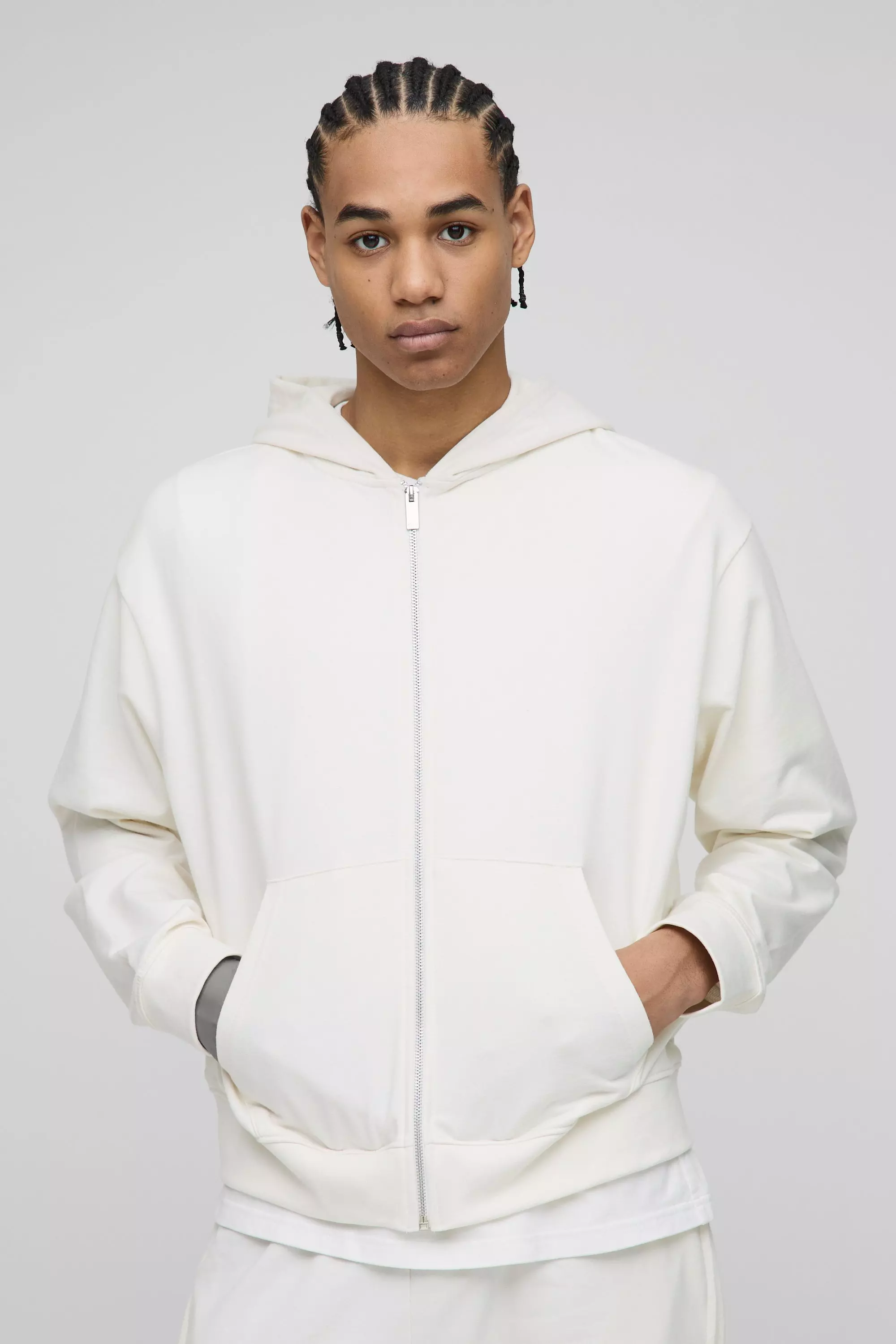 Ecru 260GSM Loopback Basic Oversized Boxy Zip Through Hoodie alternative image