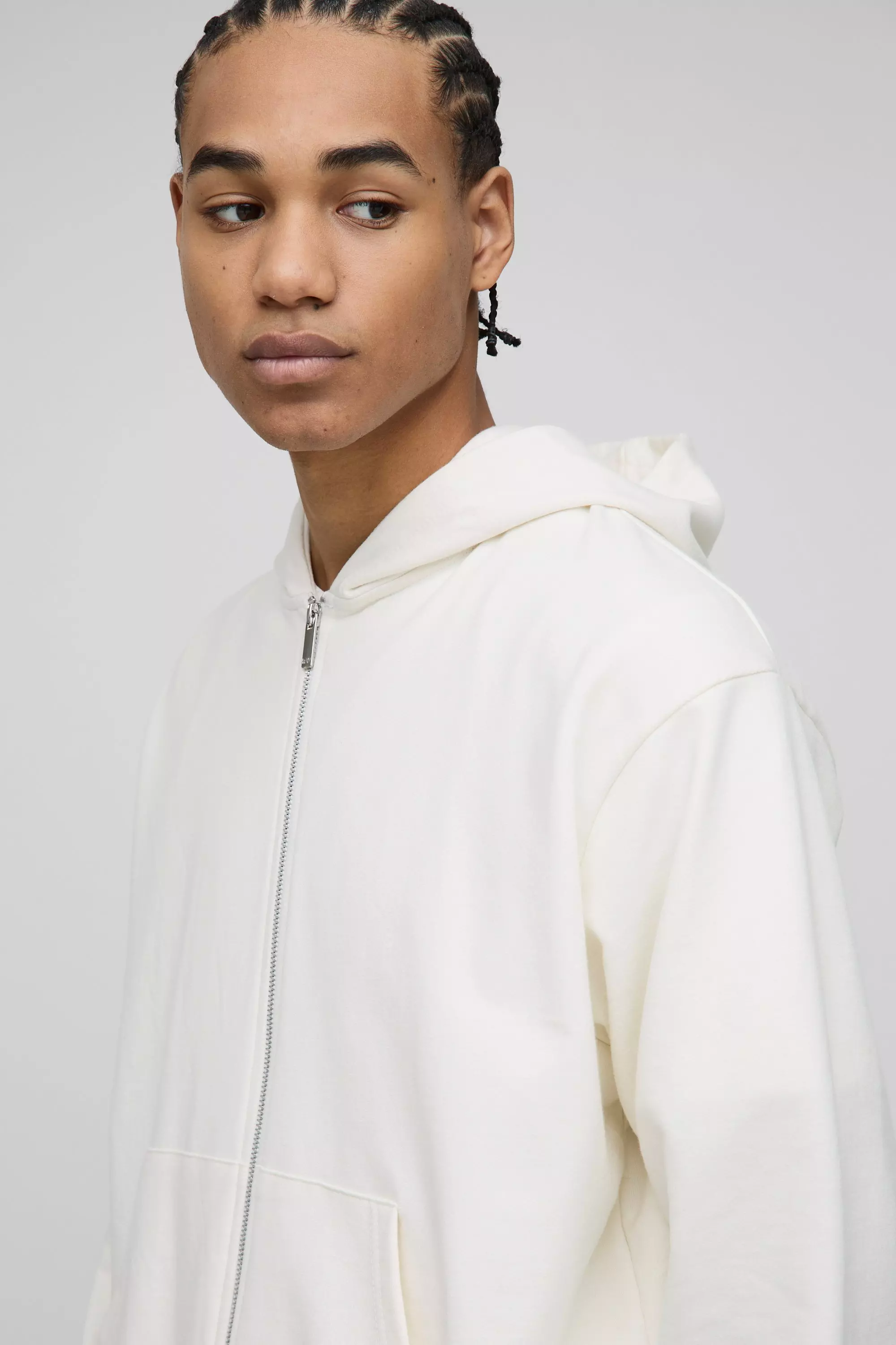 Ecru 260GSM Loopback Basic Oversized Boxy Zip Through Hoodie alternative image