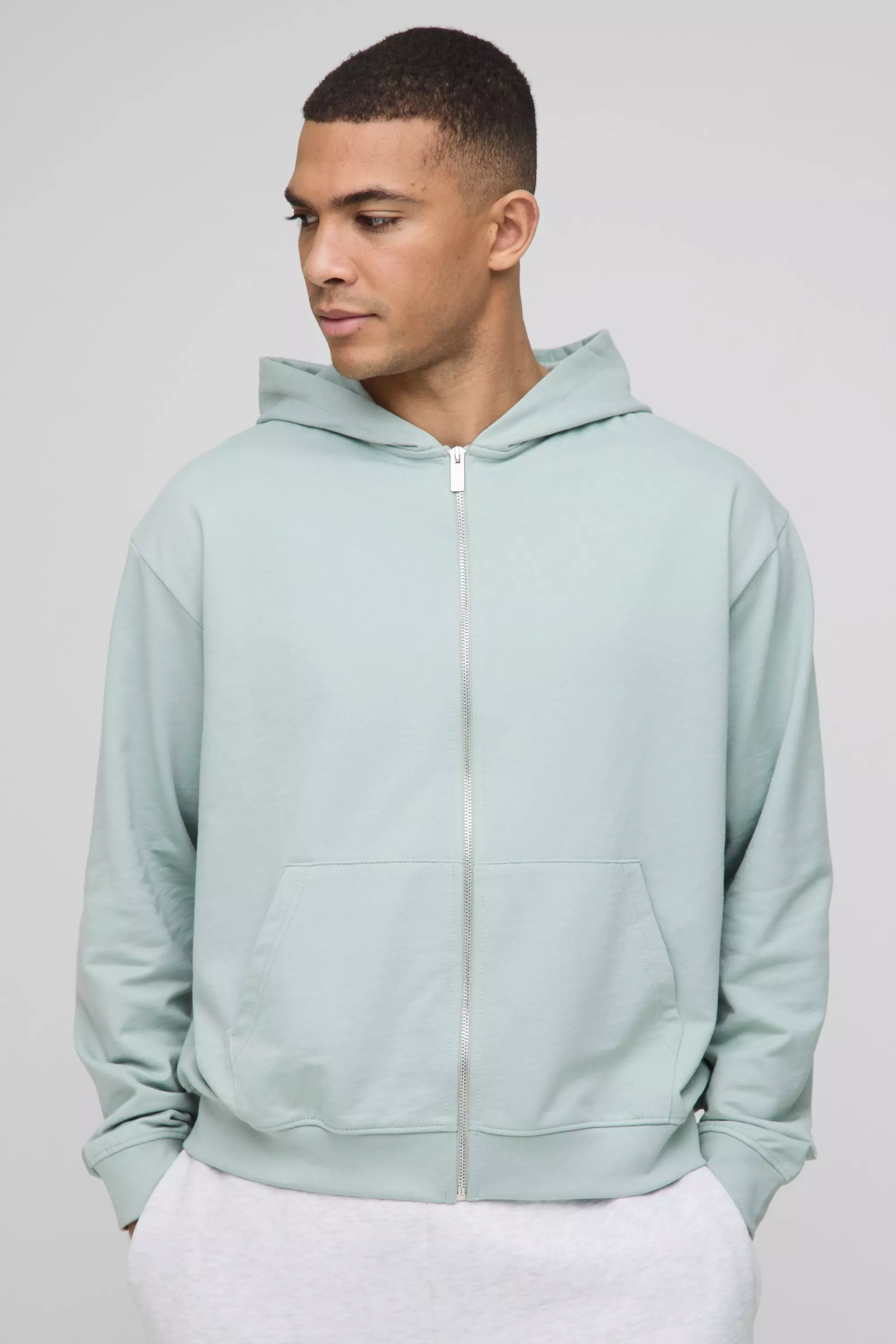 Oversized Basic Lightweight Boxy Zip Through Hoodie | boohooMAN USA