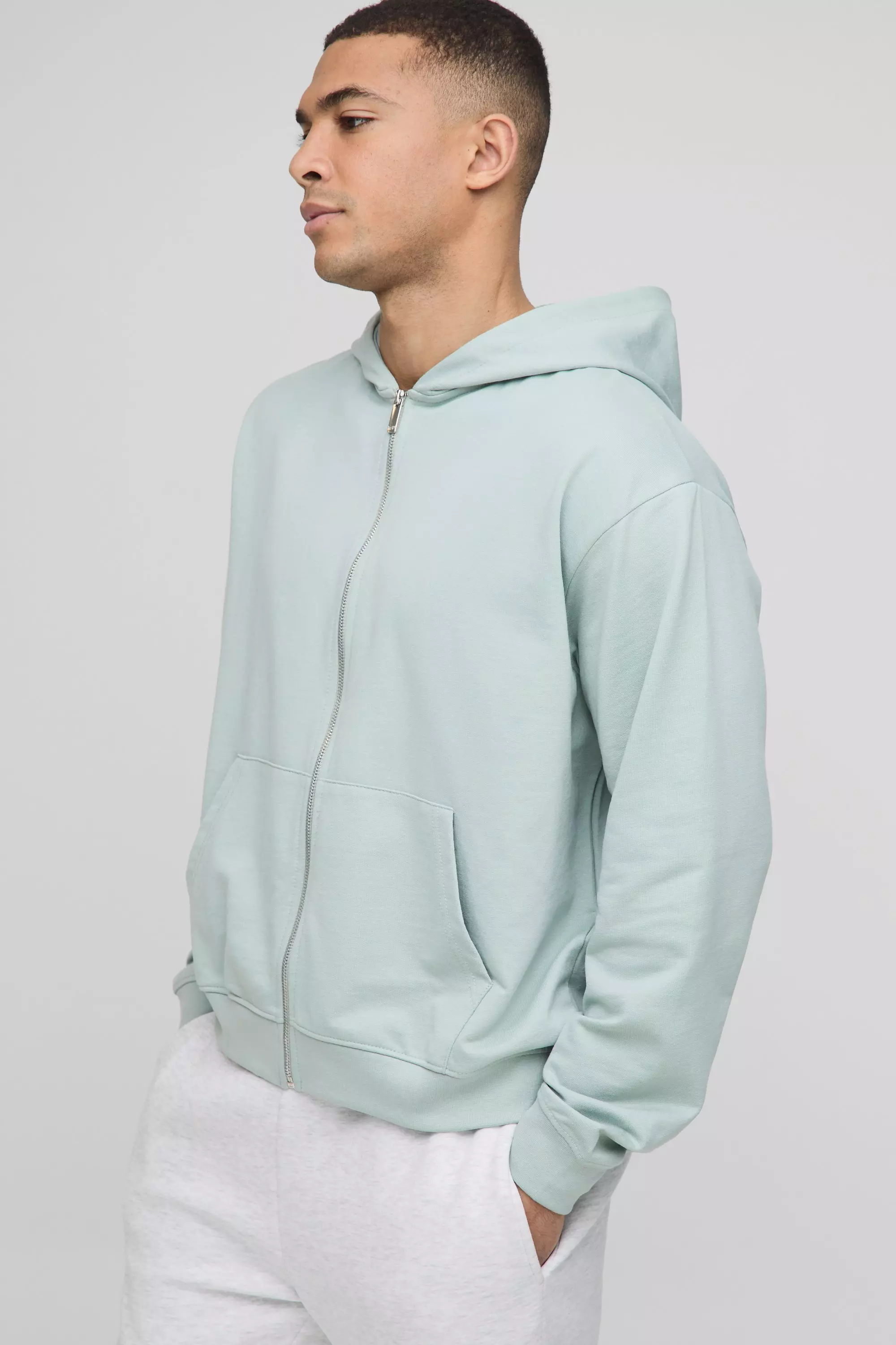 Oversized Basic Lightweight Boxy Zip Through Hoodie | boohooMAN USA