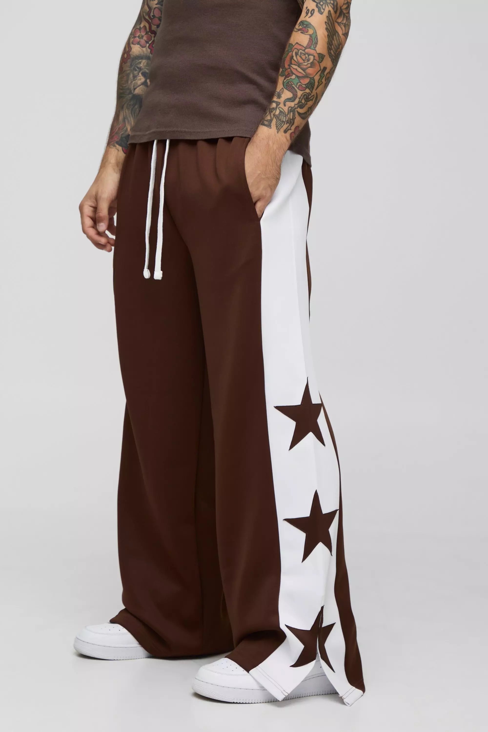 Brown Wide Leg Star Tricot Split Hem Sweatpants alternative image