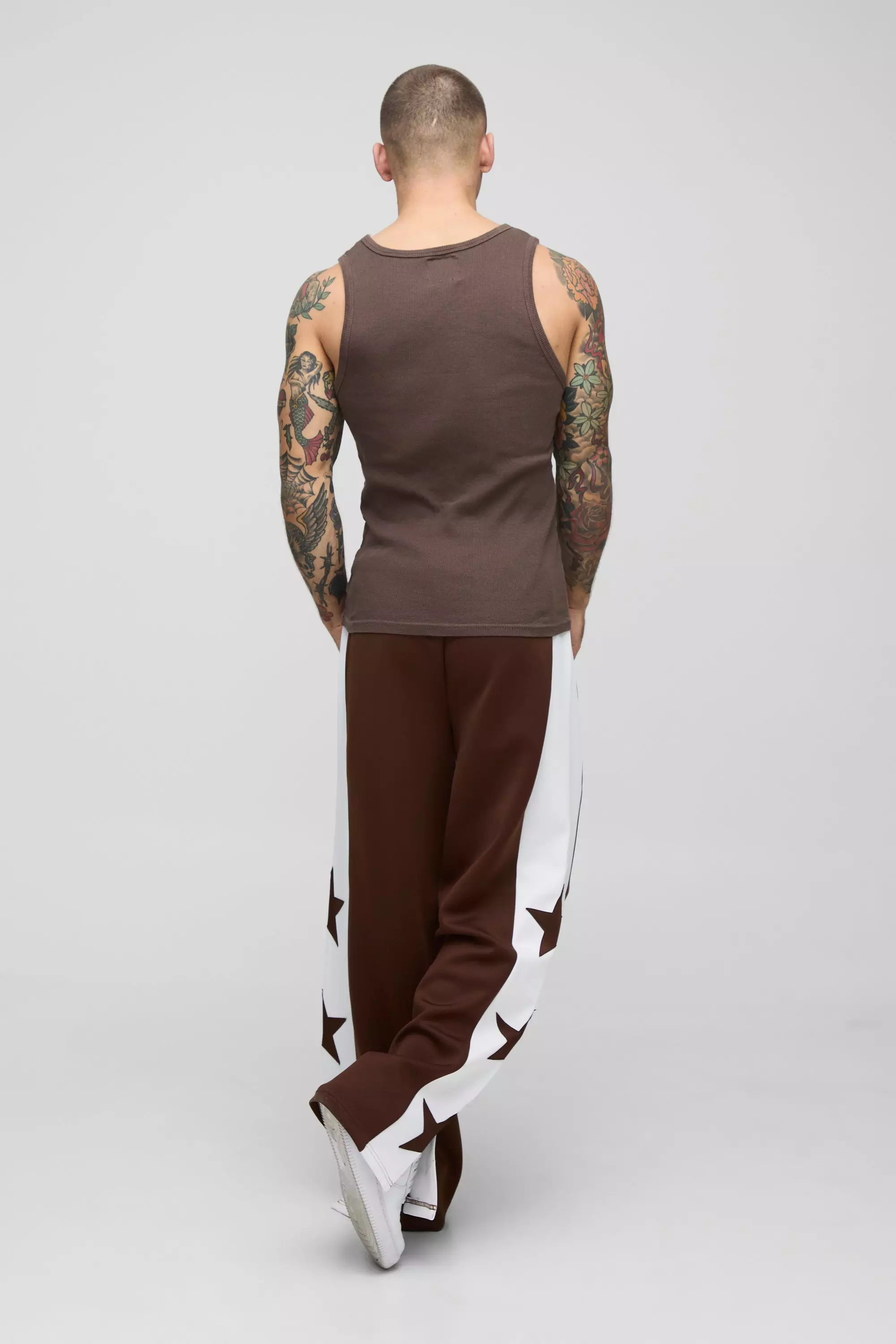 Brown Wide Leg Star Tricot Split Hem Sweatpants alternative image