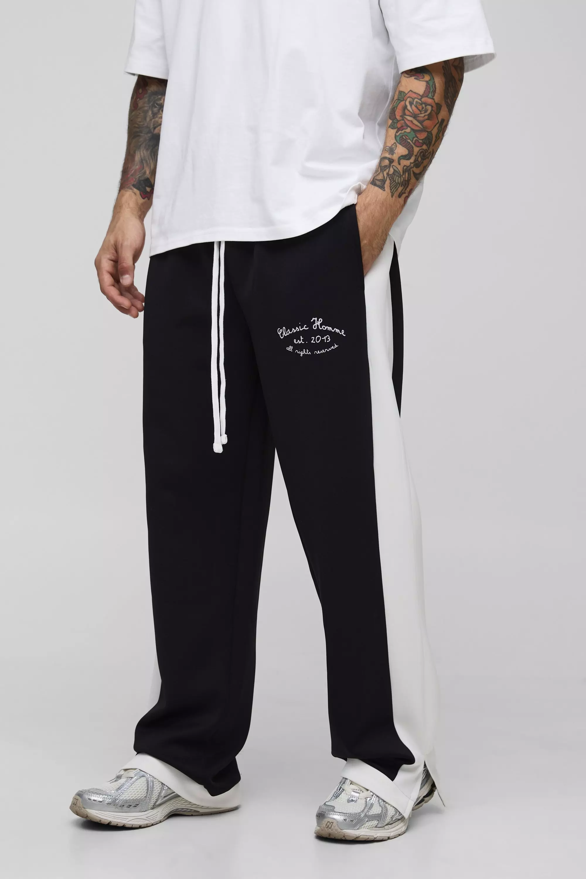 Black Baggy Tricot Homme Joggingbroek Met Zijstreep alternatieve afbeelding