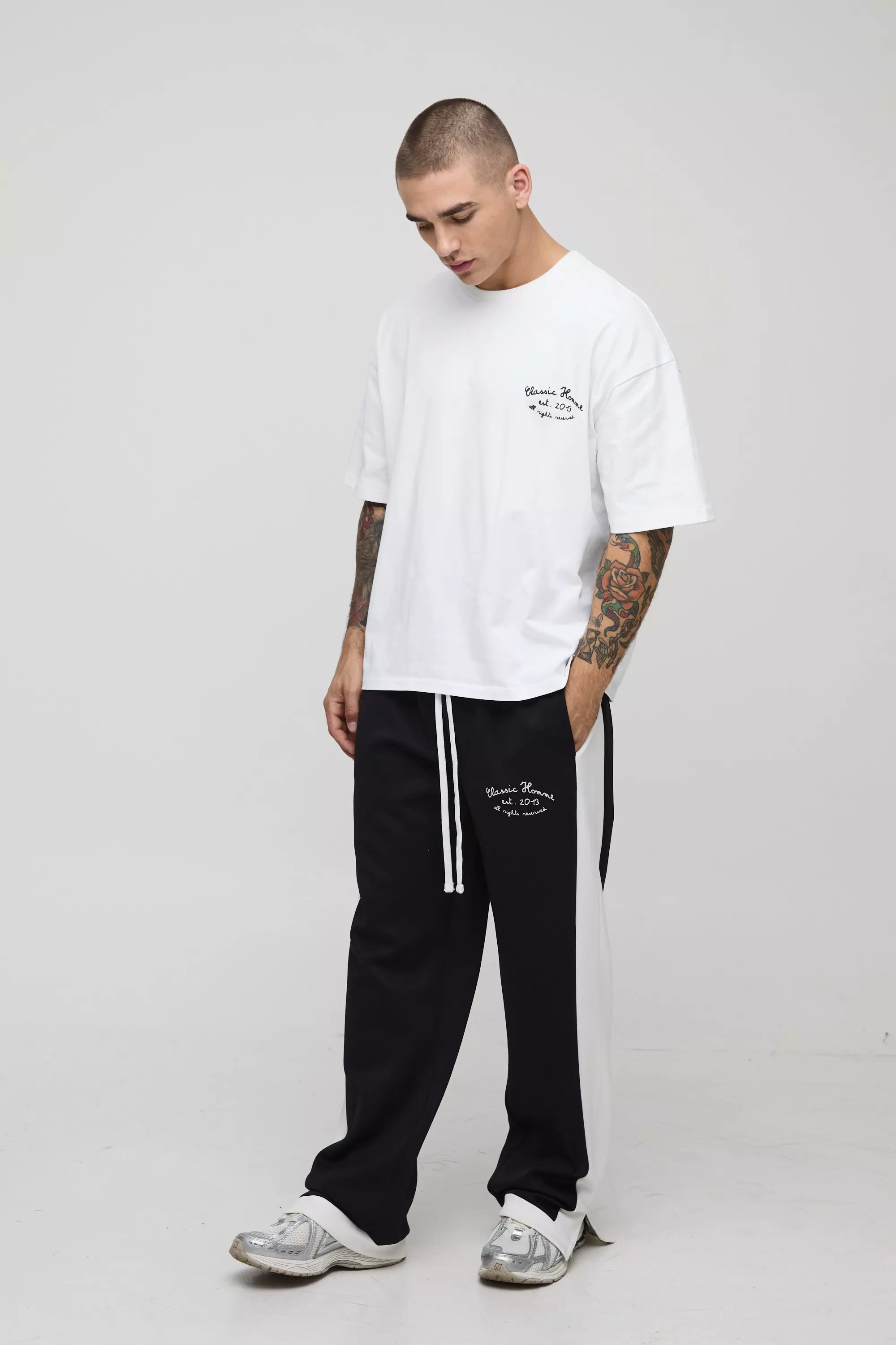 Black Baggy Tricot Homme Joggingbroek Met Zijstreep alternatieve afbeelding