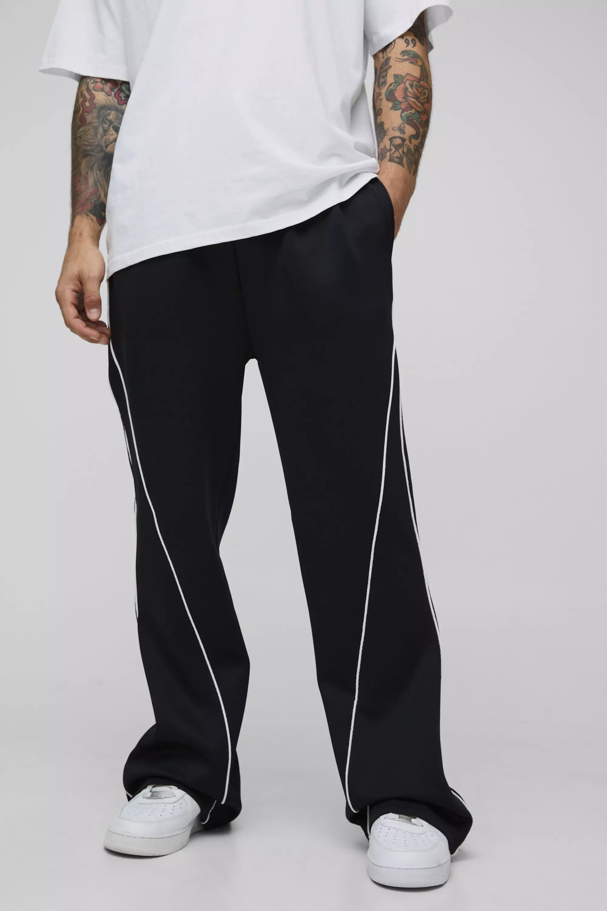 Black Relaxed Flare Tricot Piping Joggers alternative image