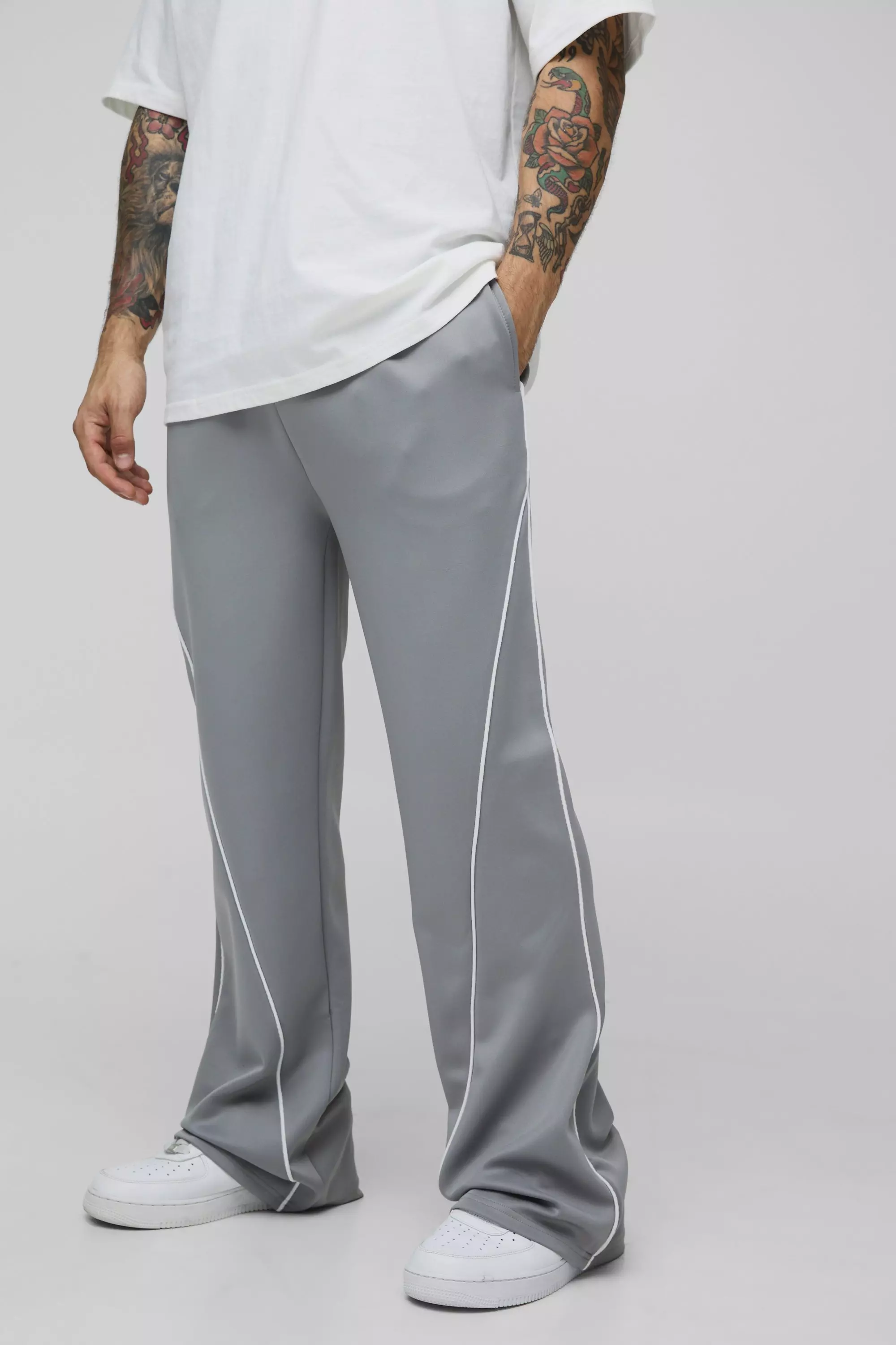 Grey Relaxed Flare Tricot Piping Sweatpants alternative image