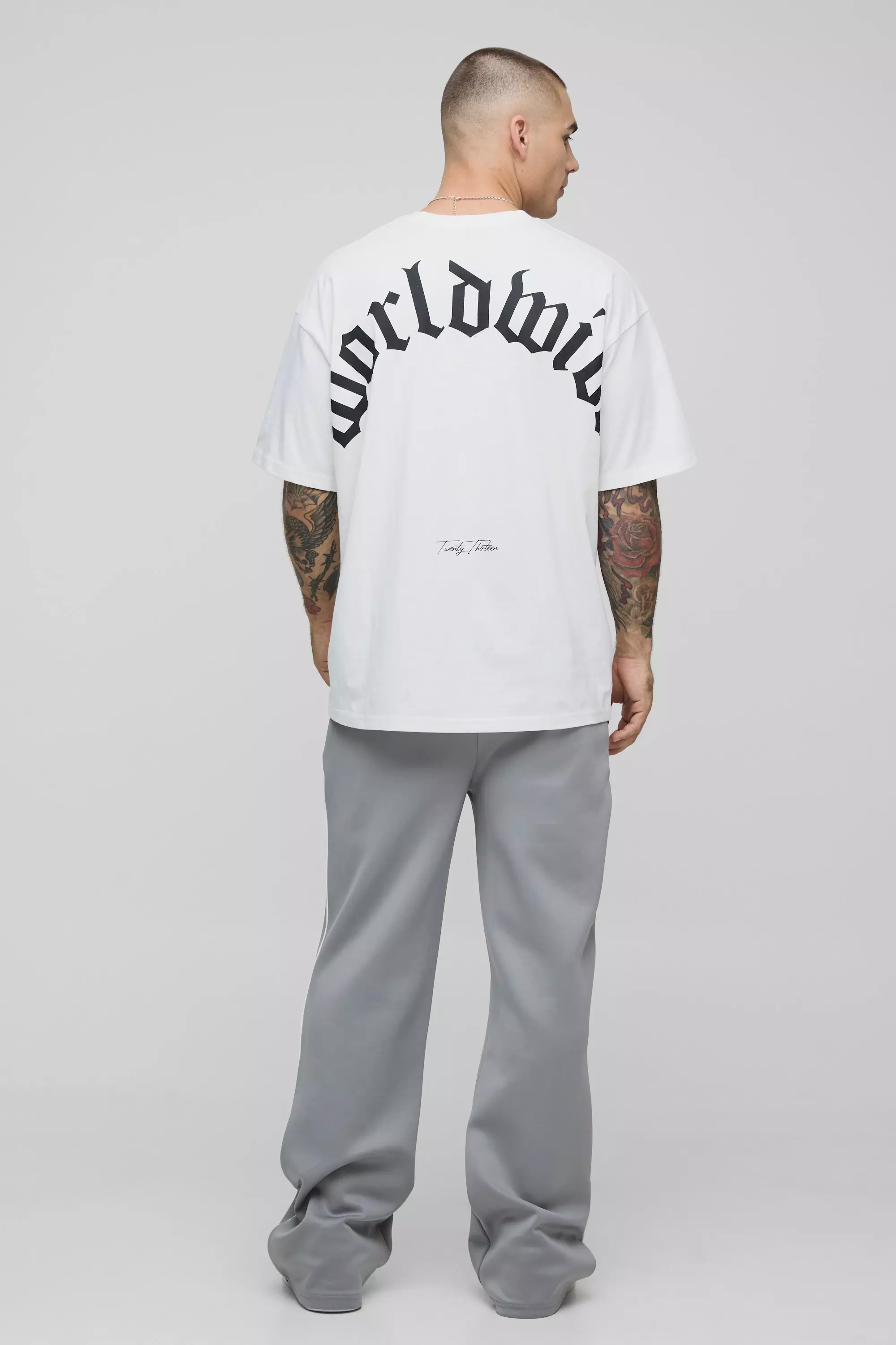 Grey Relaxed Flare Tricot Piping Sweatpants alternative image