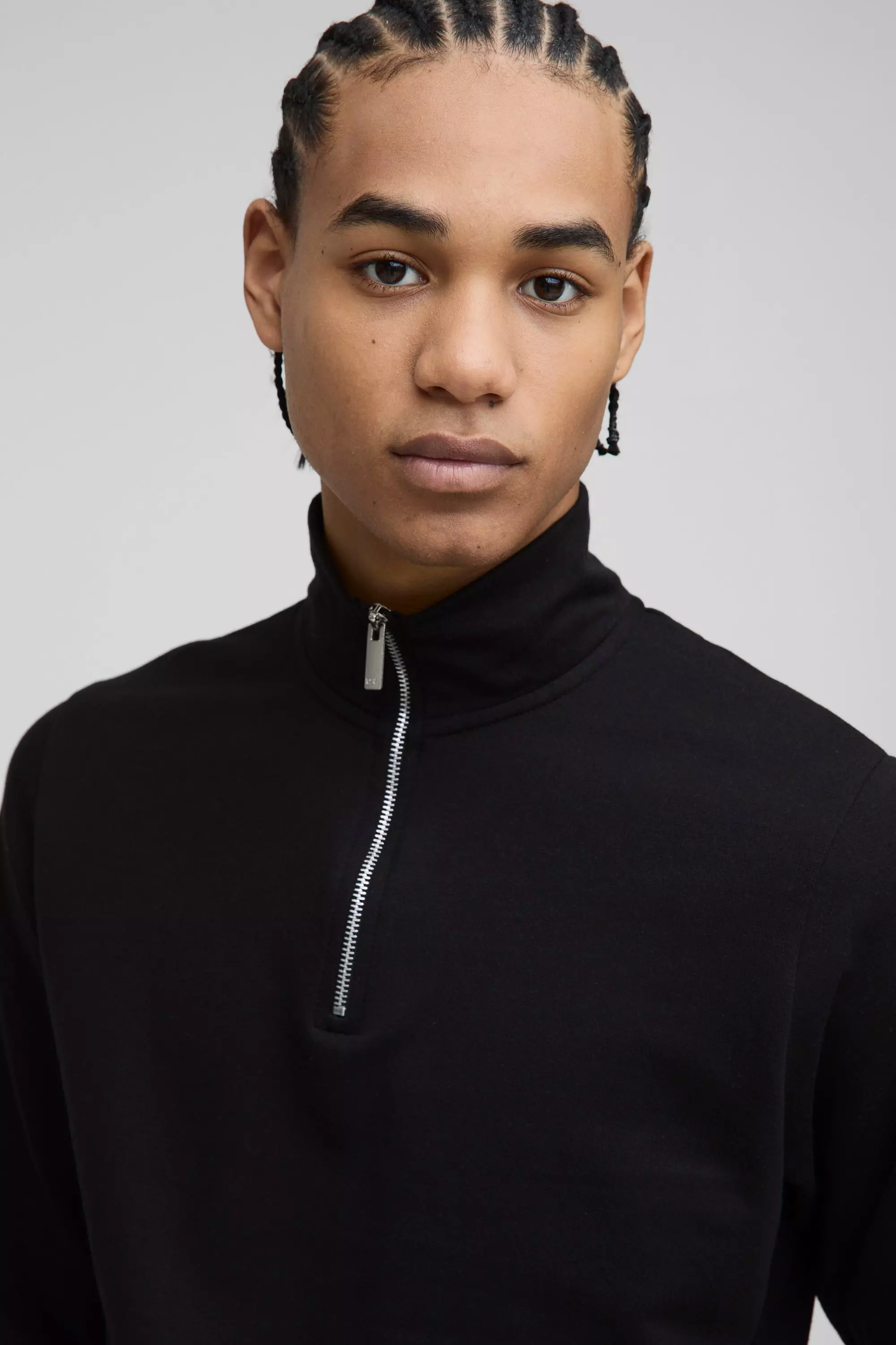 Black 260GSM Loopback Basic Slim Fit Funnel Neck Sweatshirt alternative image