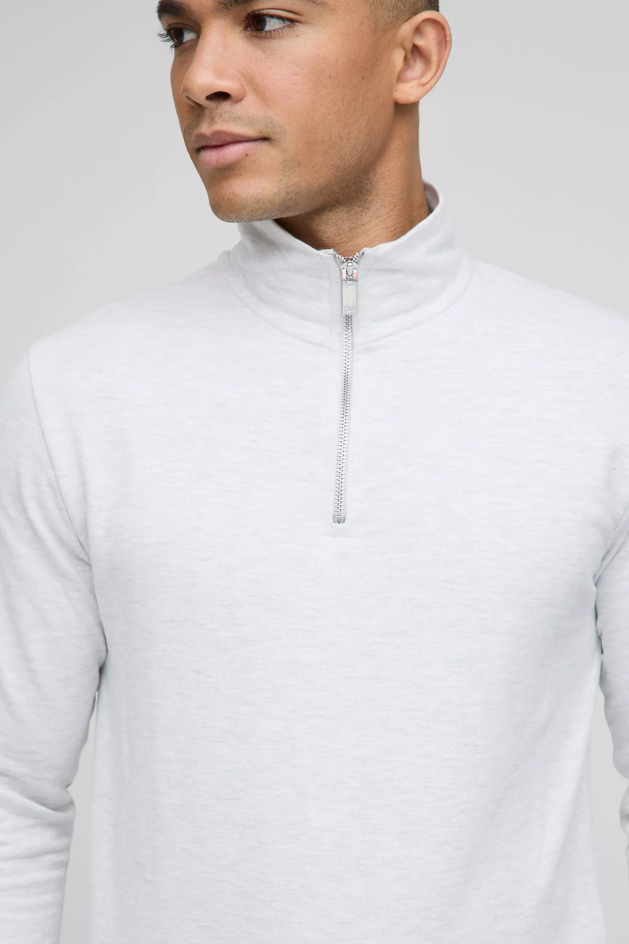 Grey marl 260GSM Loopback Basic Slim Fit Funnel Neck Sweatshirt alternative image