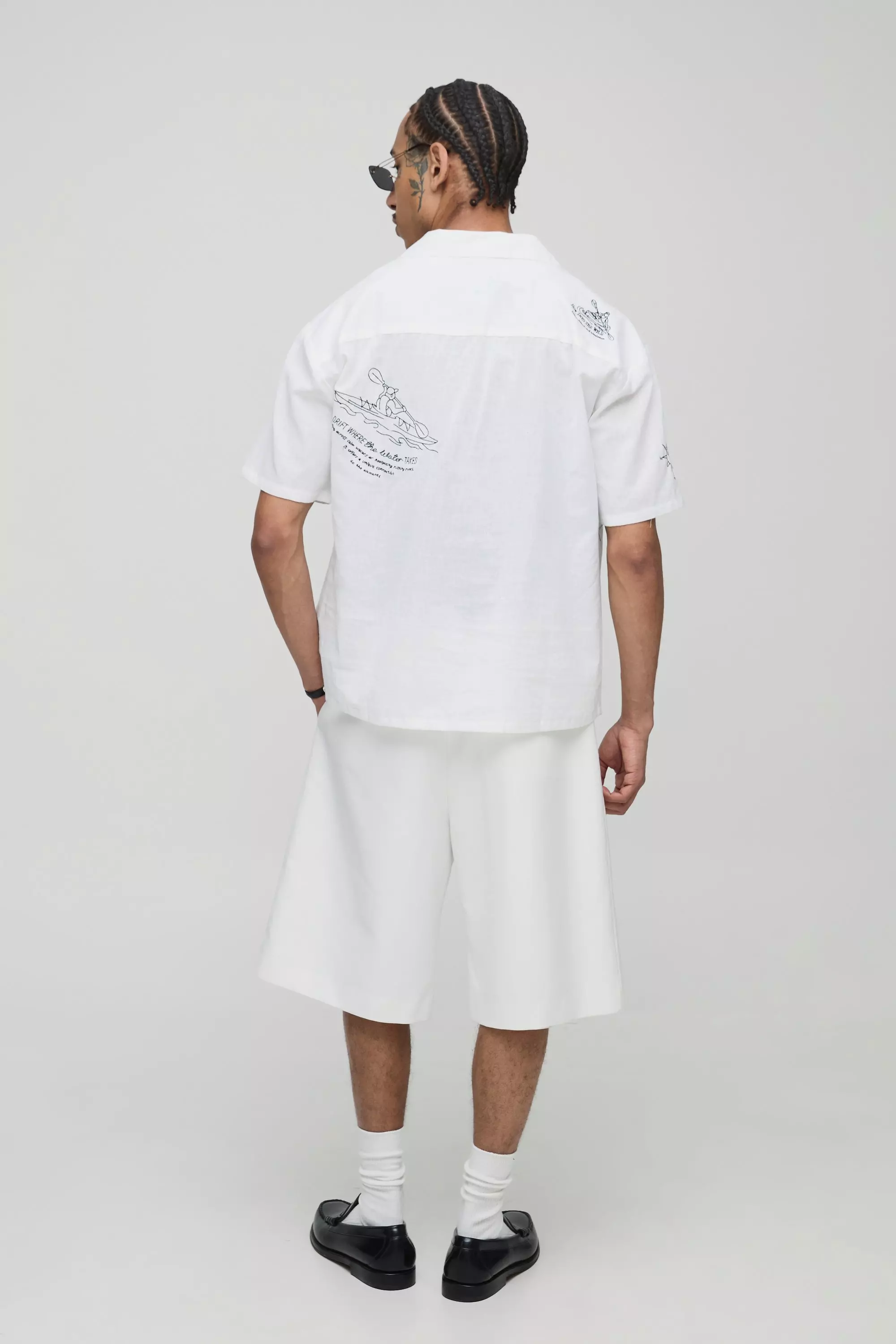 Camicia oversize effetto lino con ricami, White immagine alternativa