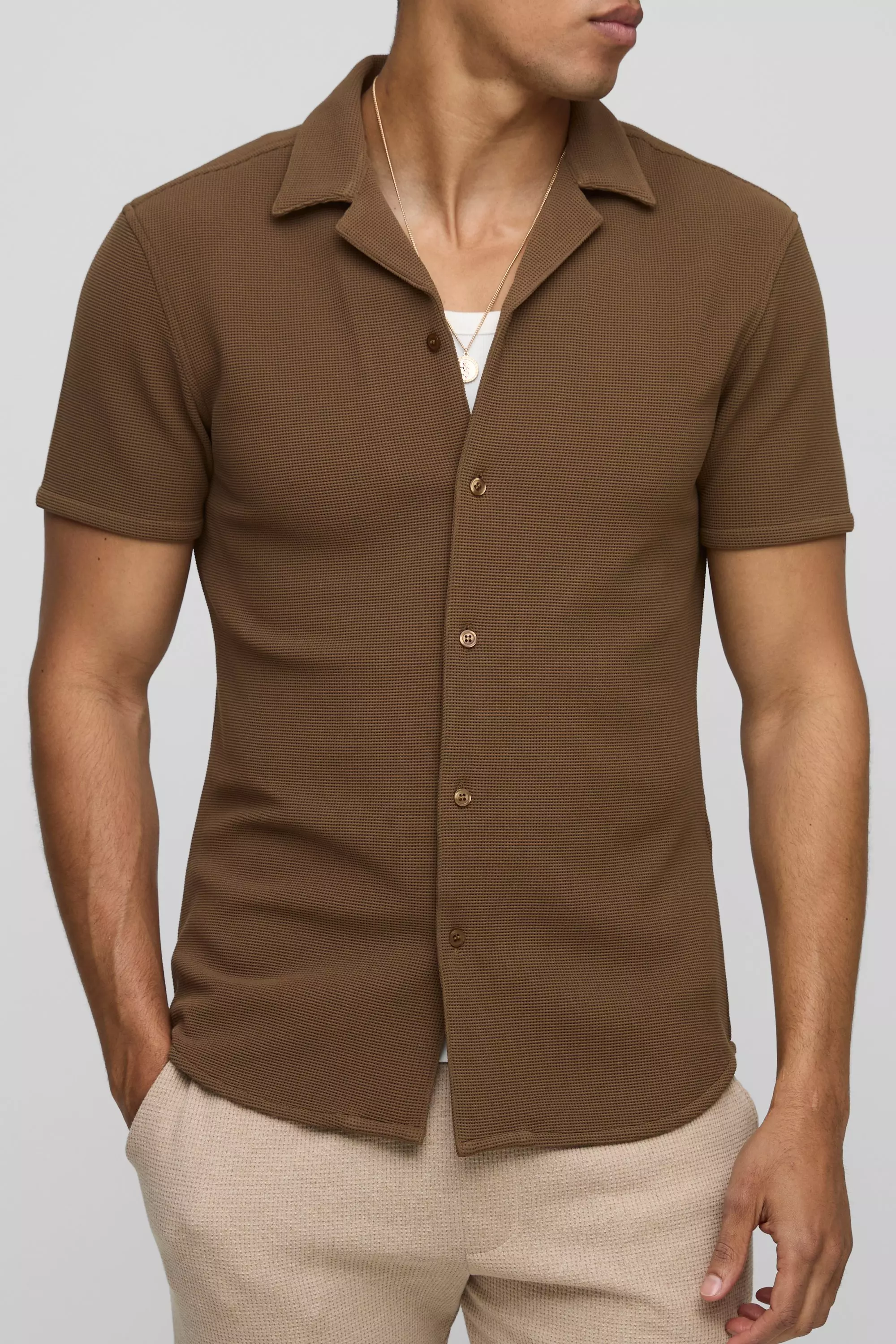 Chemise slim en tissu éponge, Chocolate autre image