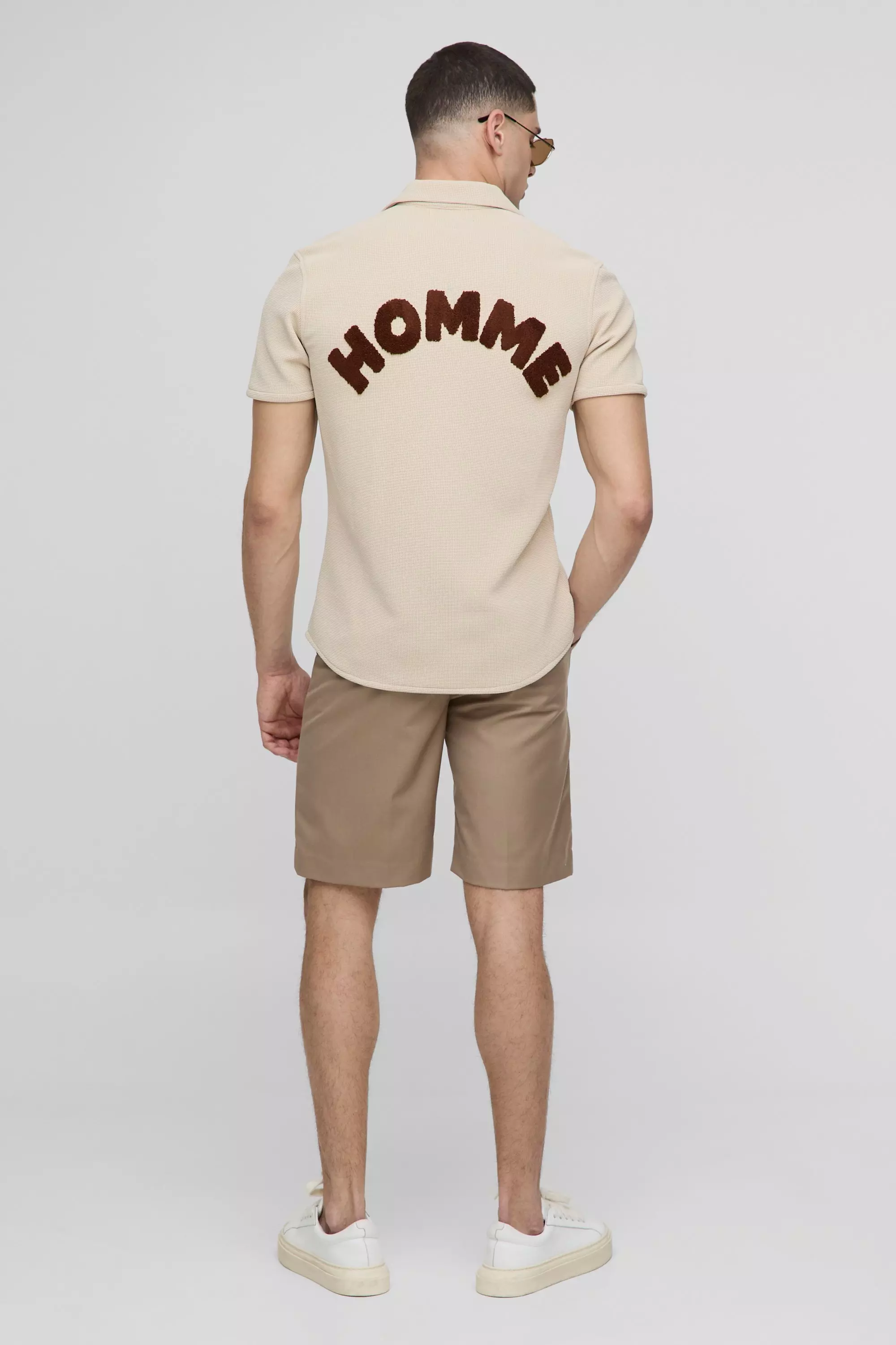 White Slim Fit Homme Towelling Waffle Revere Shirt alternative image
