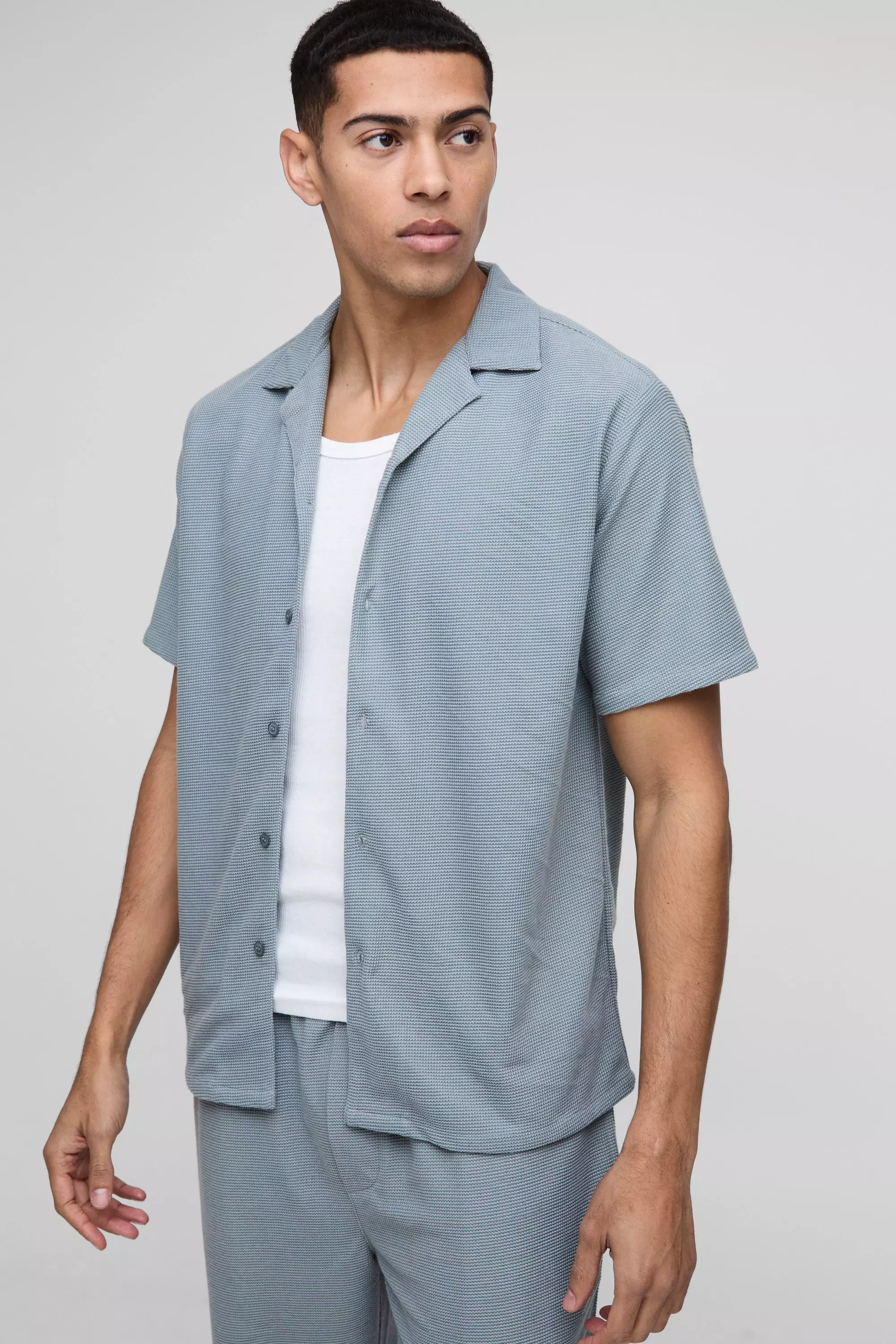 Slate blue Regular Fit Honeycomb Waffle Revere Shirt alternative image