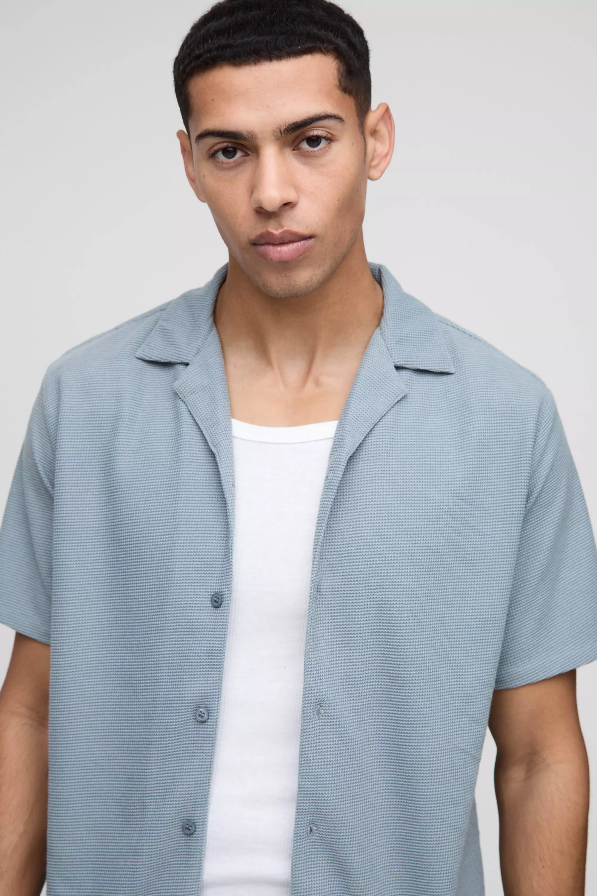 Slate blue Regular Fit Honeycomb Waffle Revere Shirt alternative image