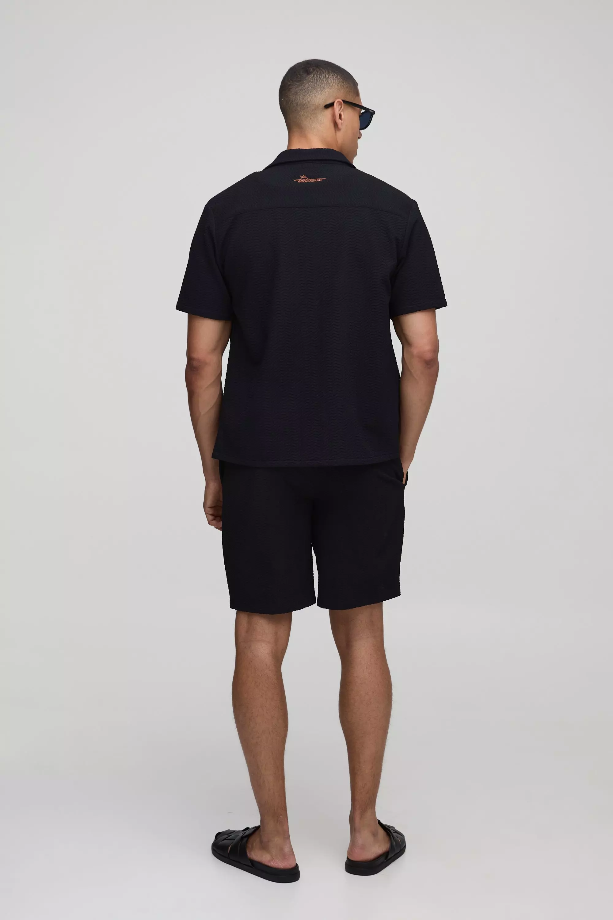 Black Regular Fit Textured Revere Shirt & Short Set alternative image