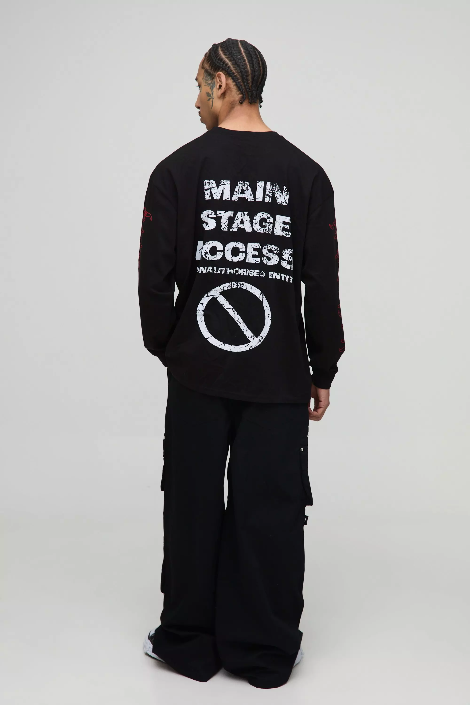 Black Oversized Long Sleeve Cuffed Graphic T-Shirt alternative image