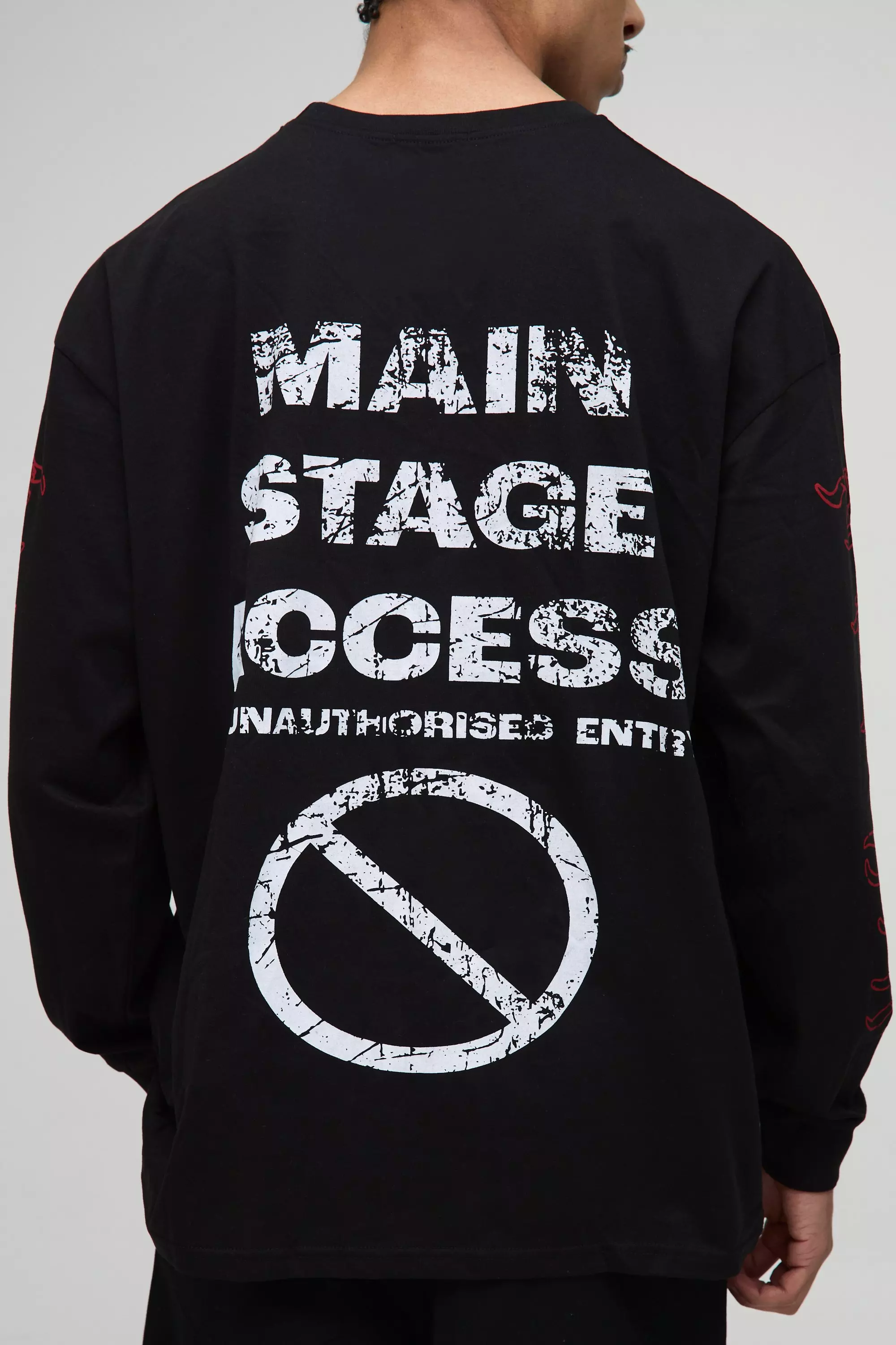 T-shirt oversize imprimé à manches longues, Black autre image