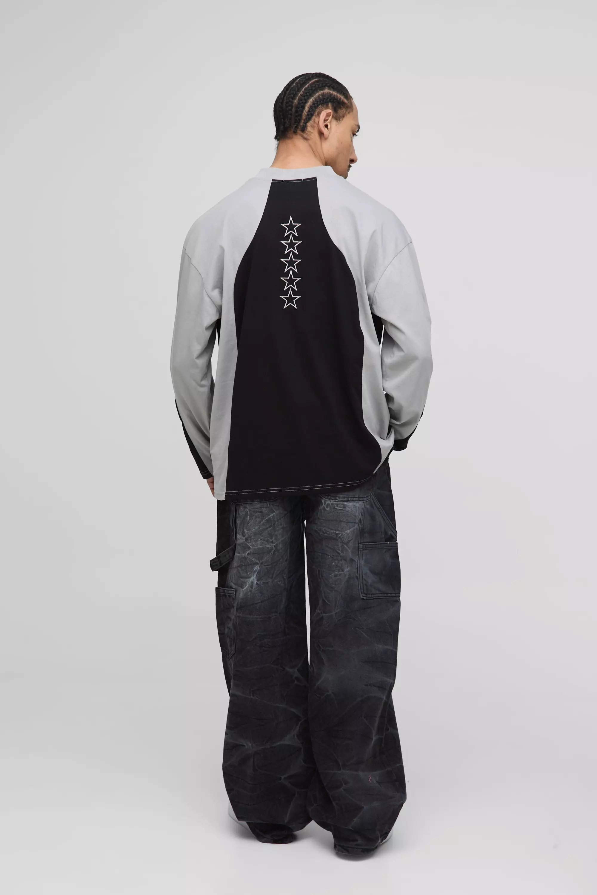 Grey Oversized Long Sleeve Embroidered T-Shirt alternative image
