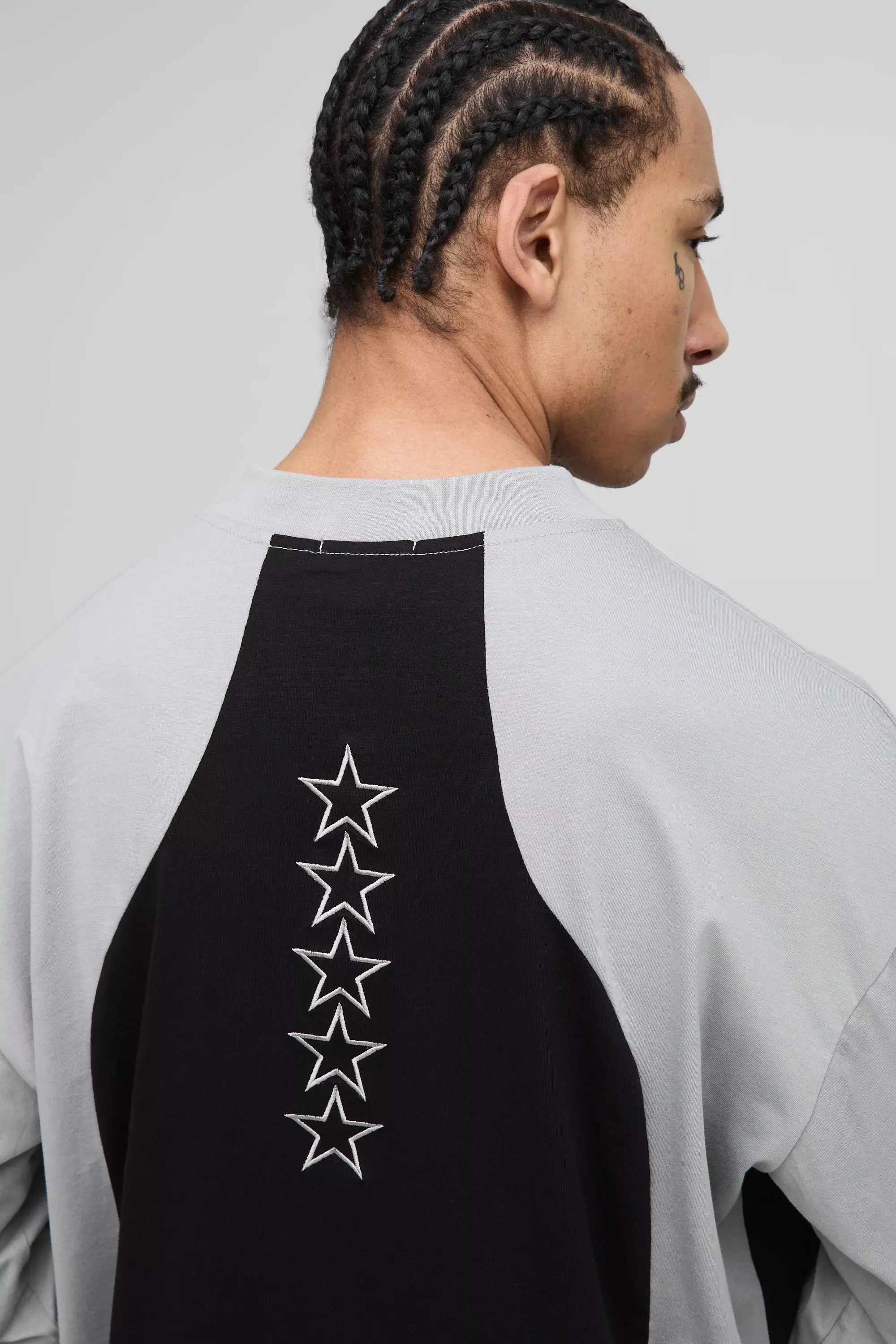 Grey Oversized Long Sleeve Embroidered T-Shirt alternative image