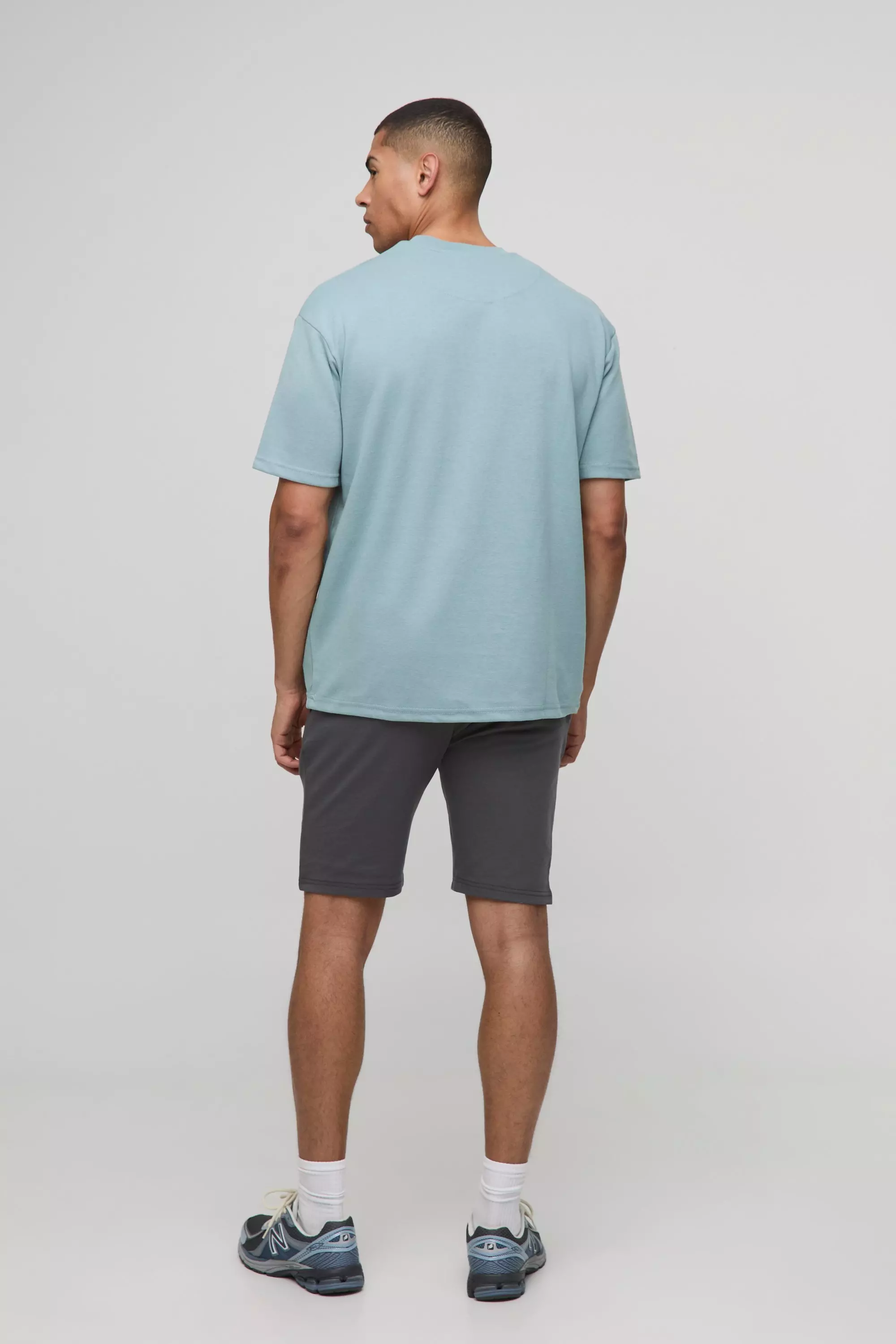 260GSM Loopback Basic MAN. Slim Fit Mid Length Shorts | boohooMAN USA