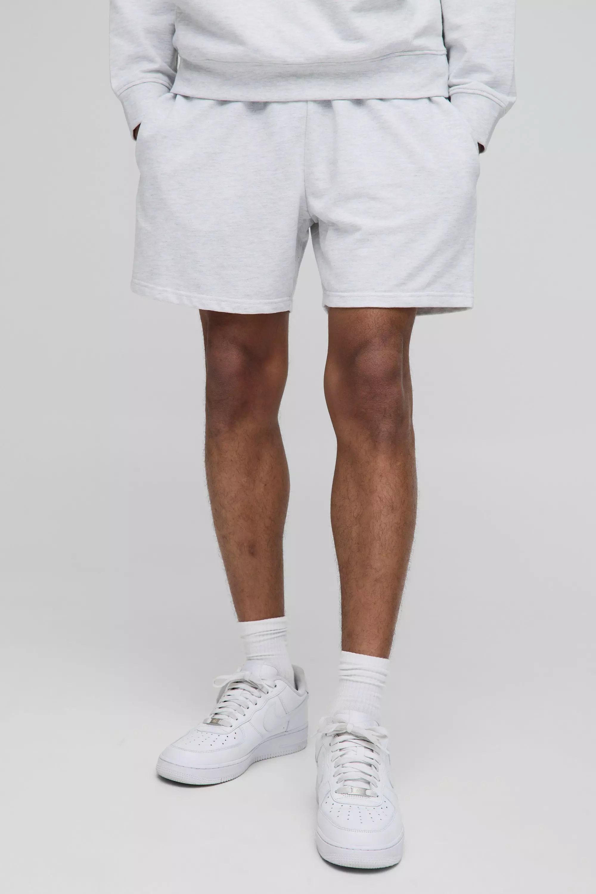 Grey marl 260GSM Loopback Basic Relaxed Fit Short Length Shorts alternative image