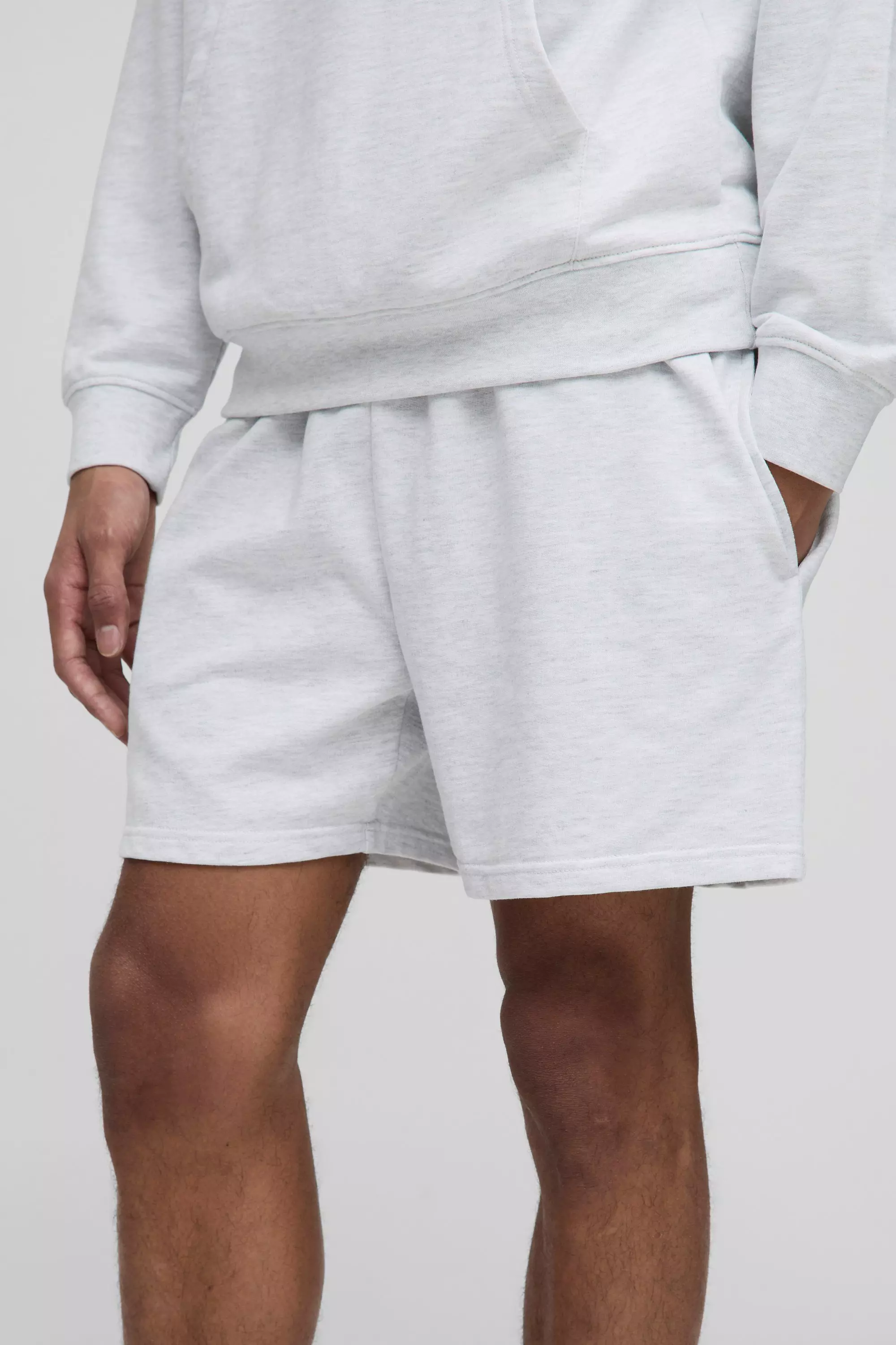 Grey marl 260GSM Loopback Basic Relaxed Fit Short Length Shorts alternative image