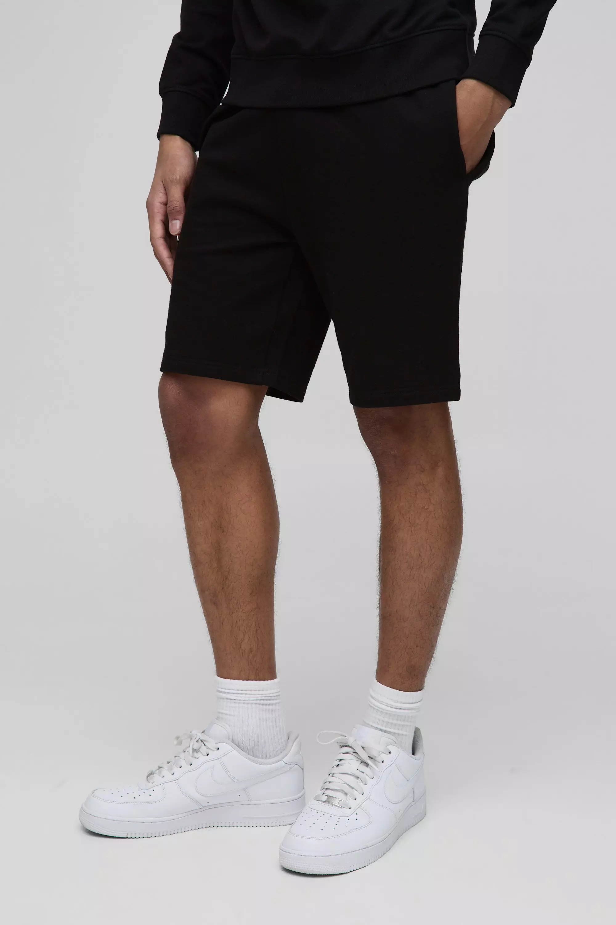 260GSM Loopback Basic Slim Fit Mid Length Shorts | boohooMAN USA
