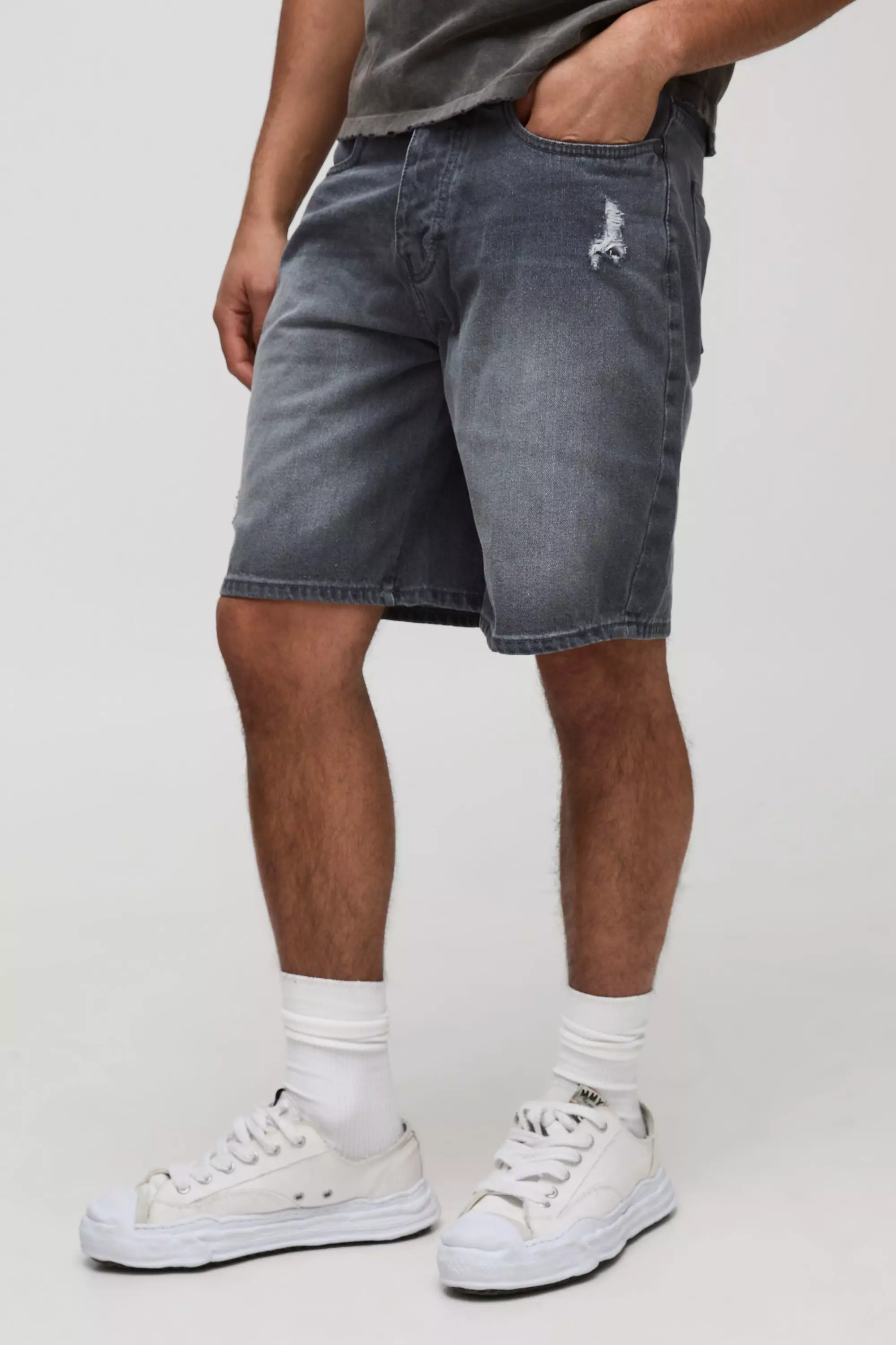 Grey Relaxed Washed Grey Denim Shorts