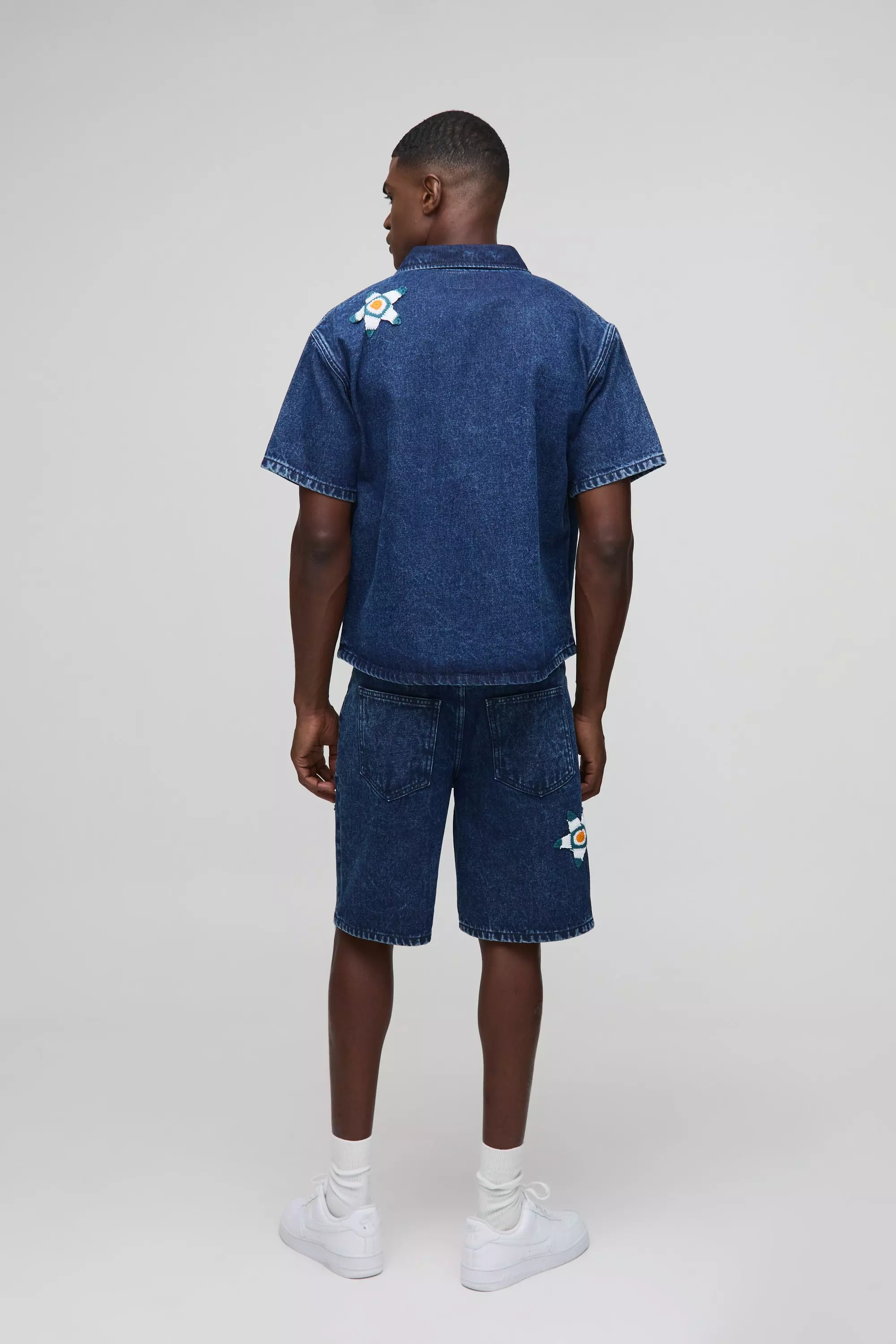 Relaxed Fit Star Crochet Jean Shorts | boohooMAN USA