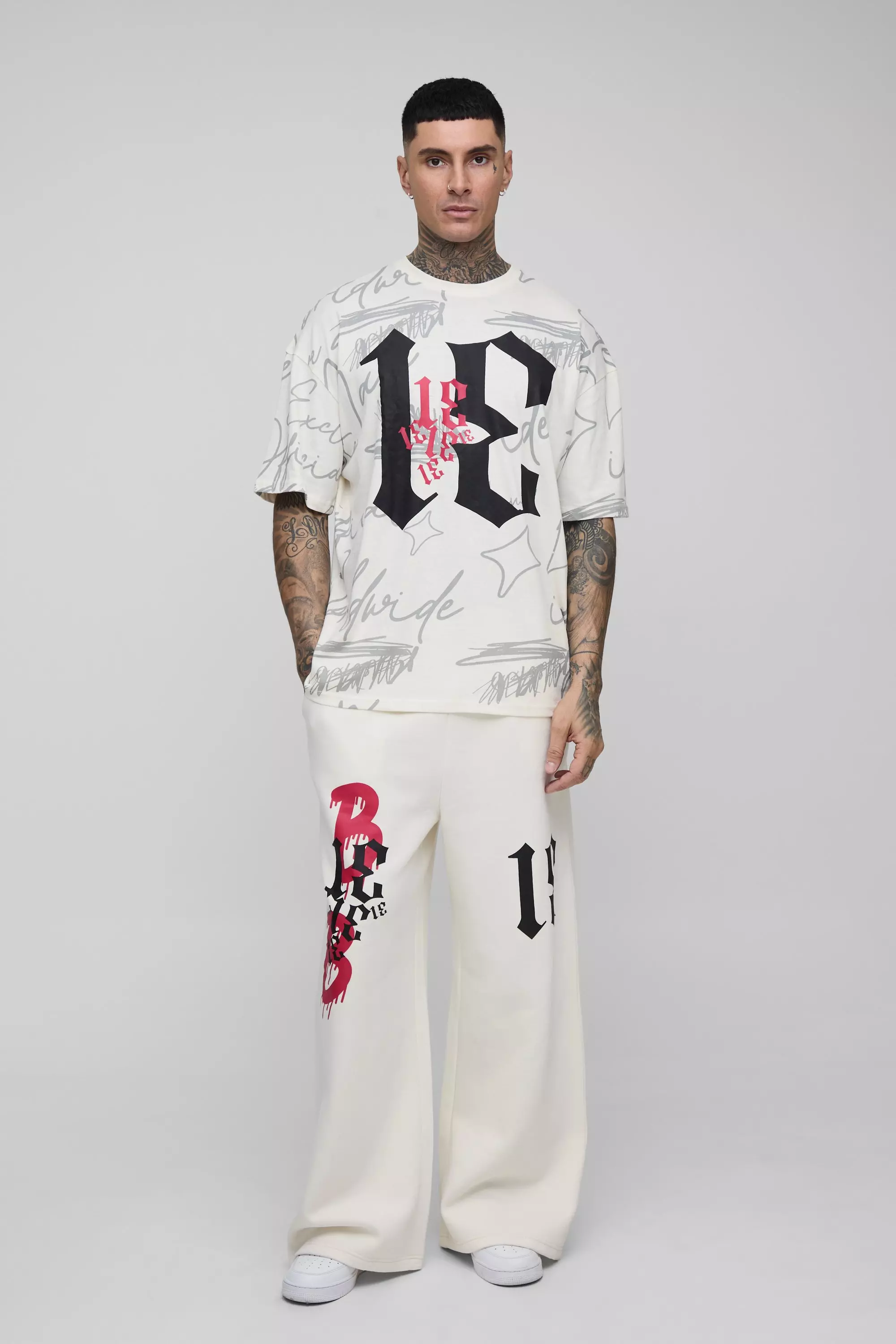 Tall - T-shirt oversize à imprimé graffiti, Grey autre image