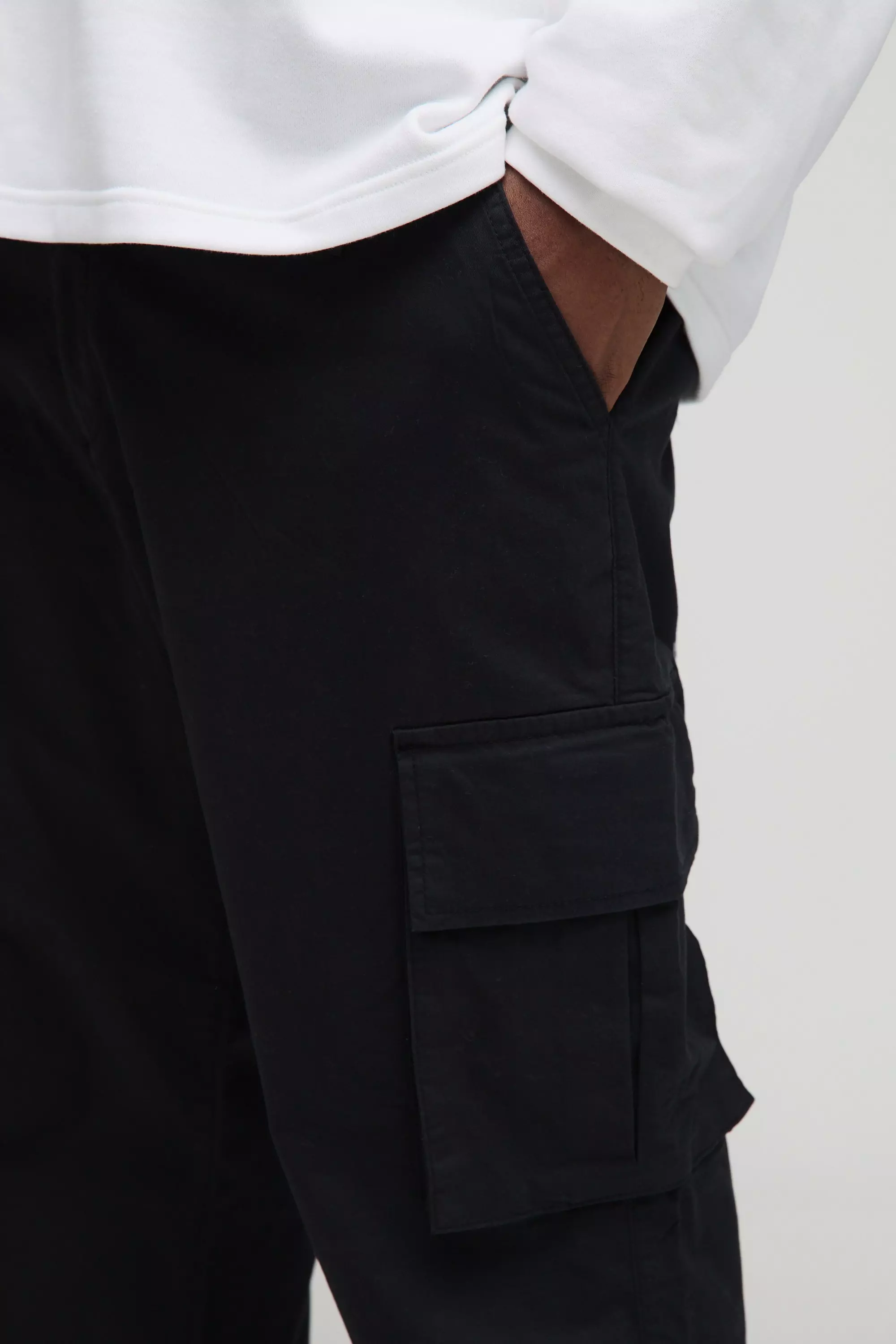 Black Plus Fixed Waist Cargo Flared Trousers alternative image