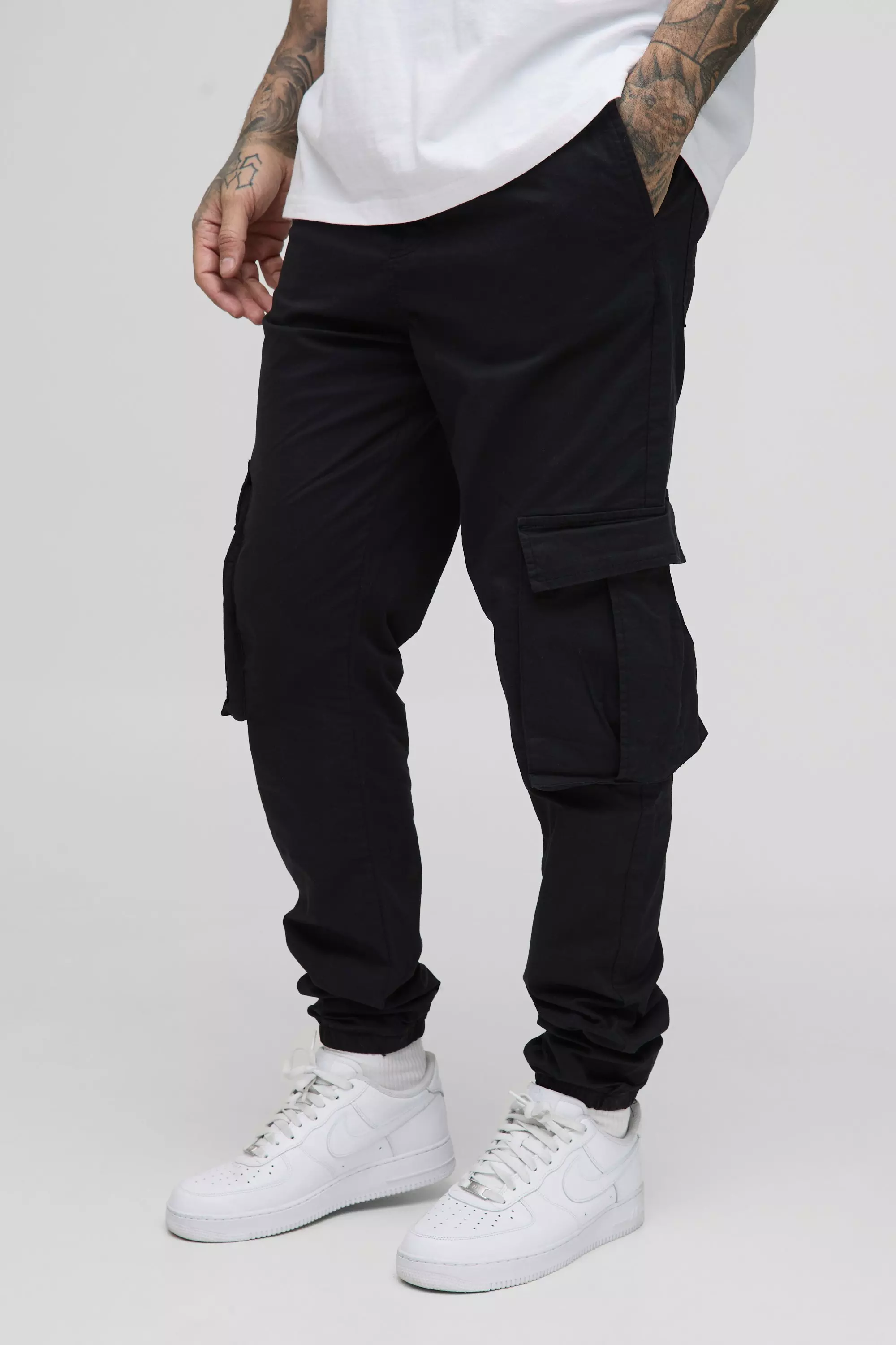 Black Tall Elasticated Waist Branded Cargo Joggers alternative image