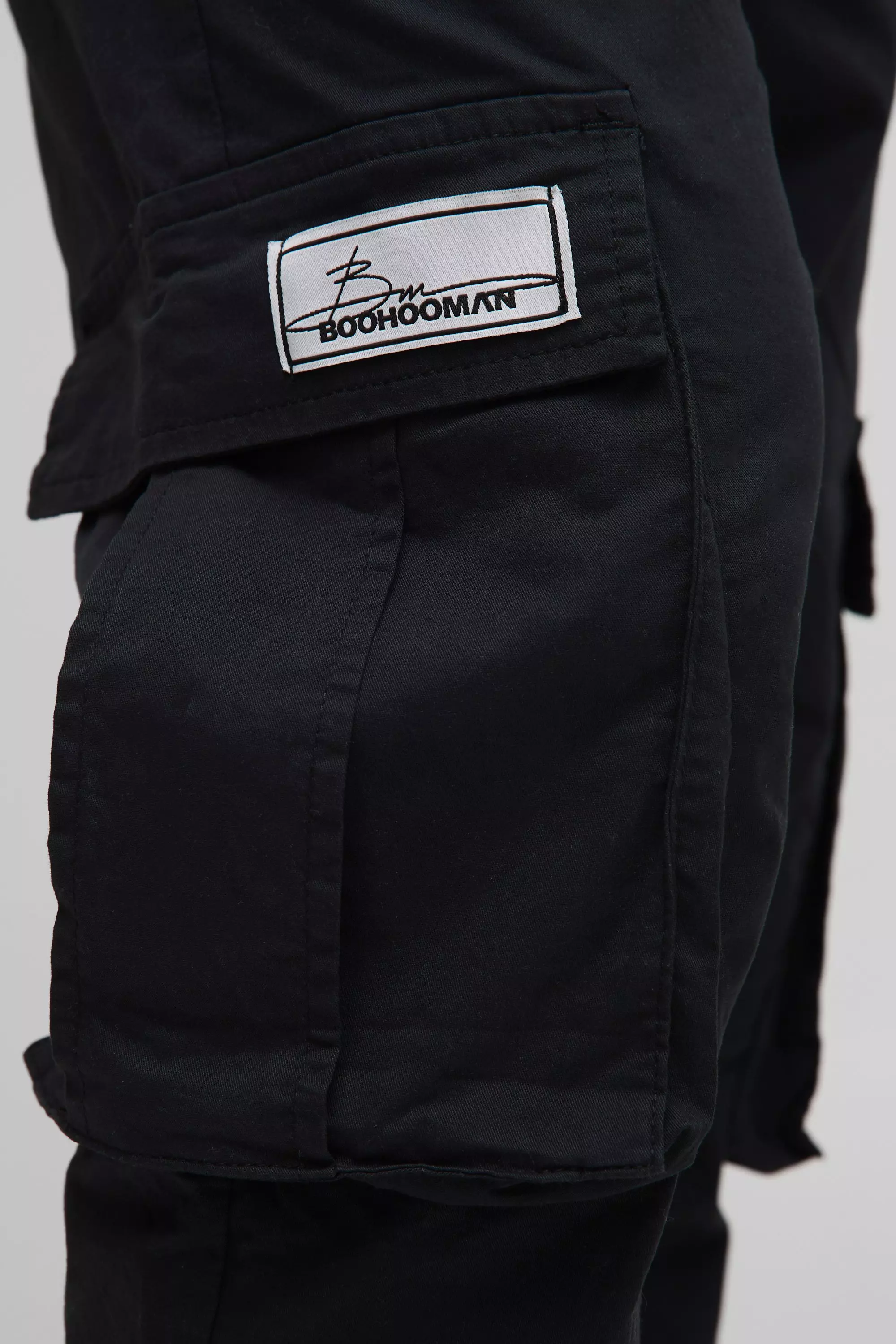 Black Tall Elasticated Waist Branded Cargo Joggers alternative image