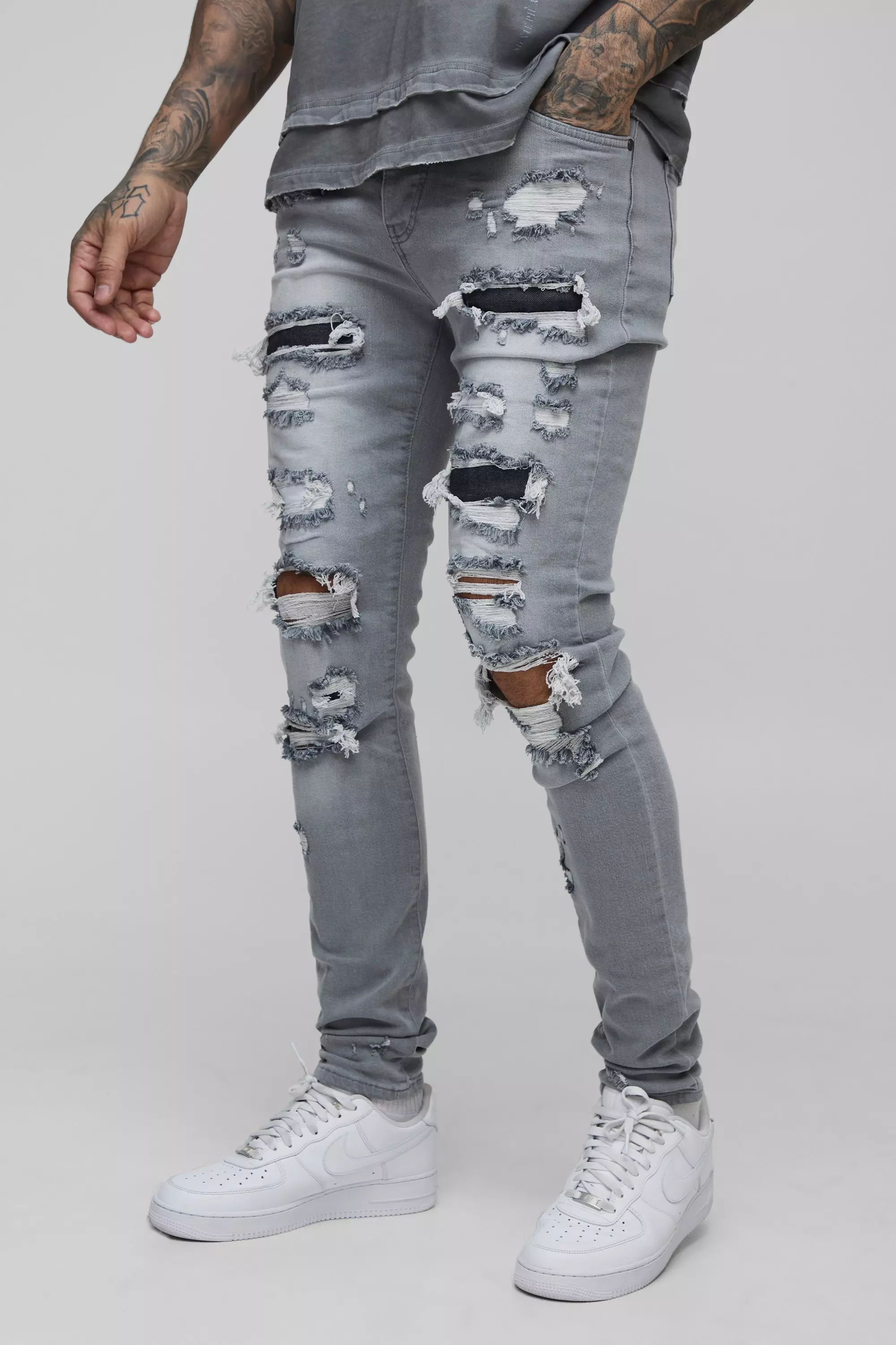 Tall Skinny Stretch Jeans mit Rissen, Mid grey alternatives Bild