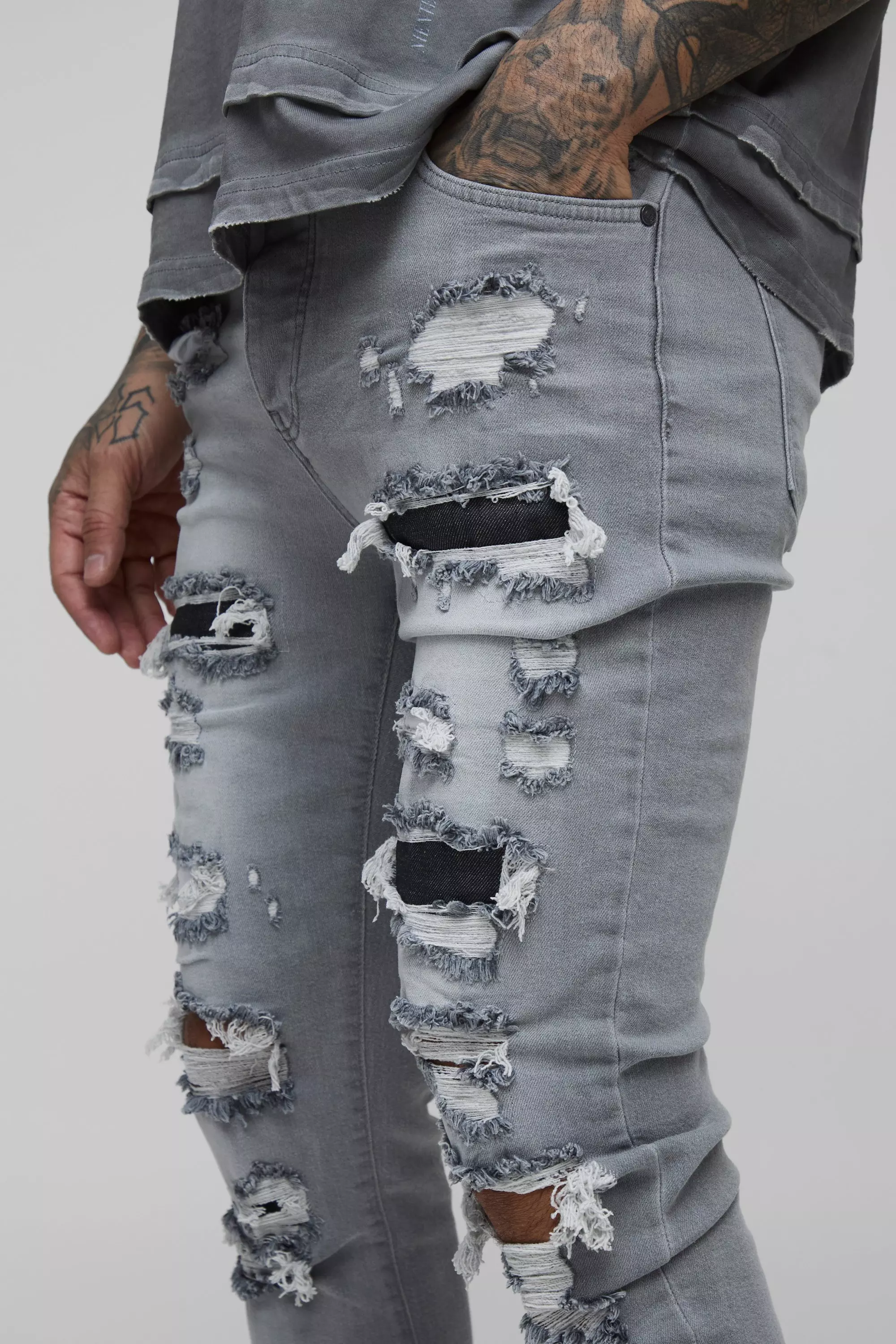 Tall Skinny Stretch Jeans mit Rissen, Mid grey alternatives Bild