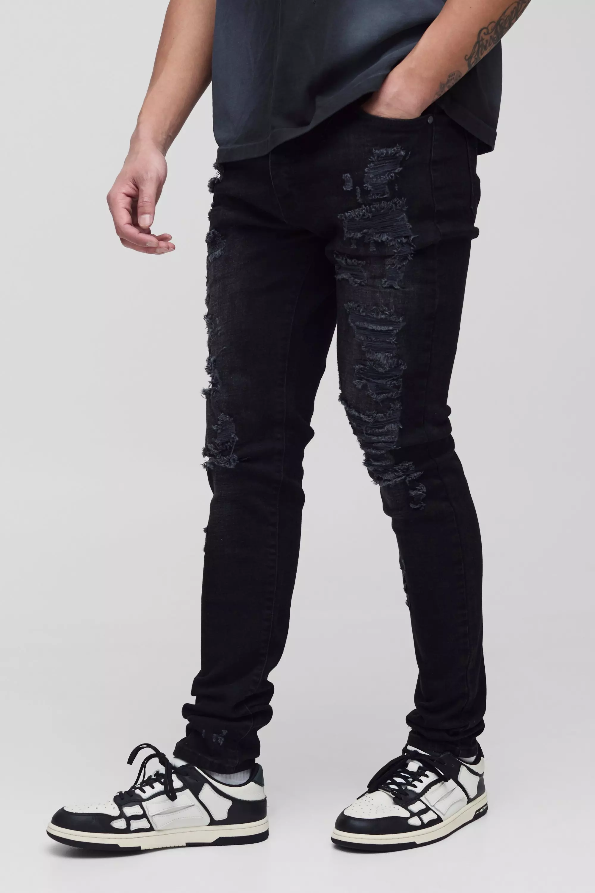 Tall Skinny Stretch All Over Rip Jeans, Black alternatives Bild