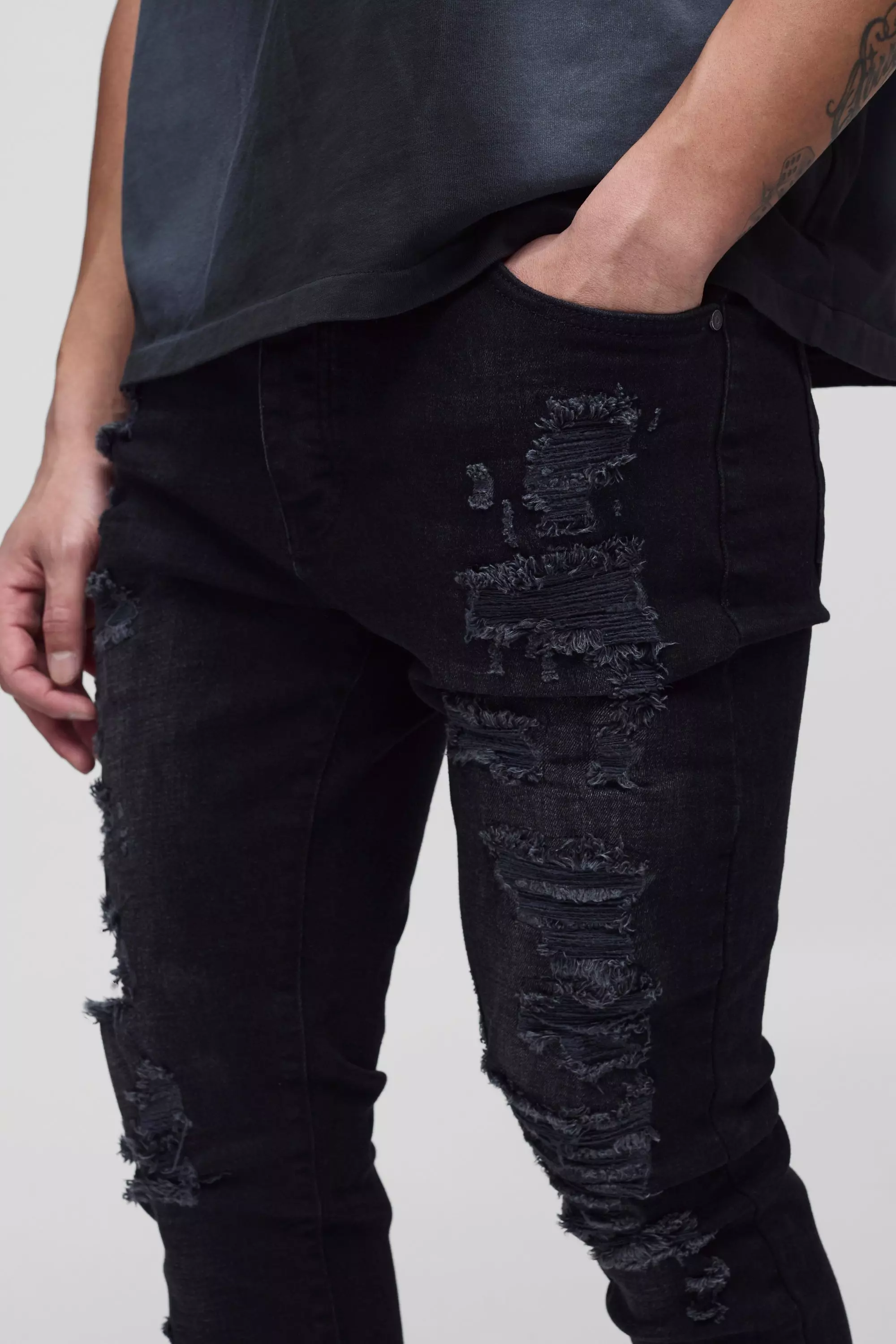 Tall Skinny Stretch All Over Rip Jeans, Black alternatives Bild