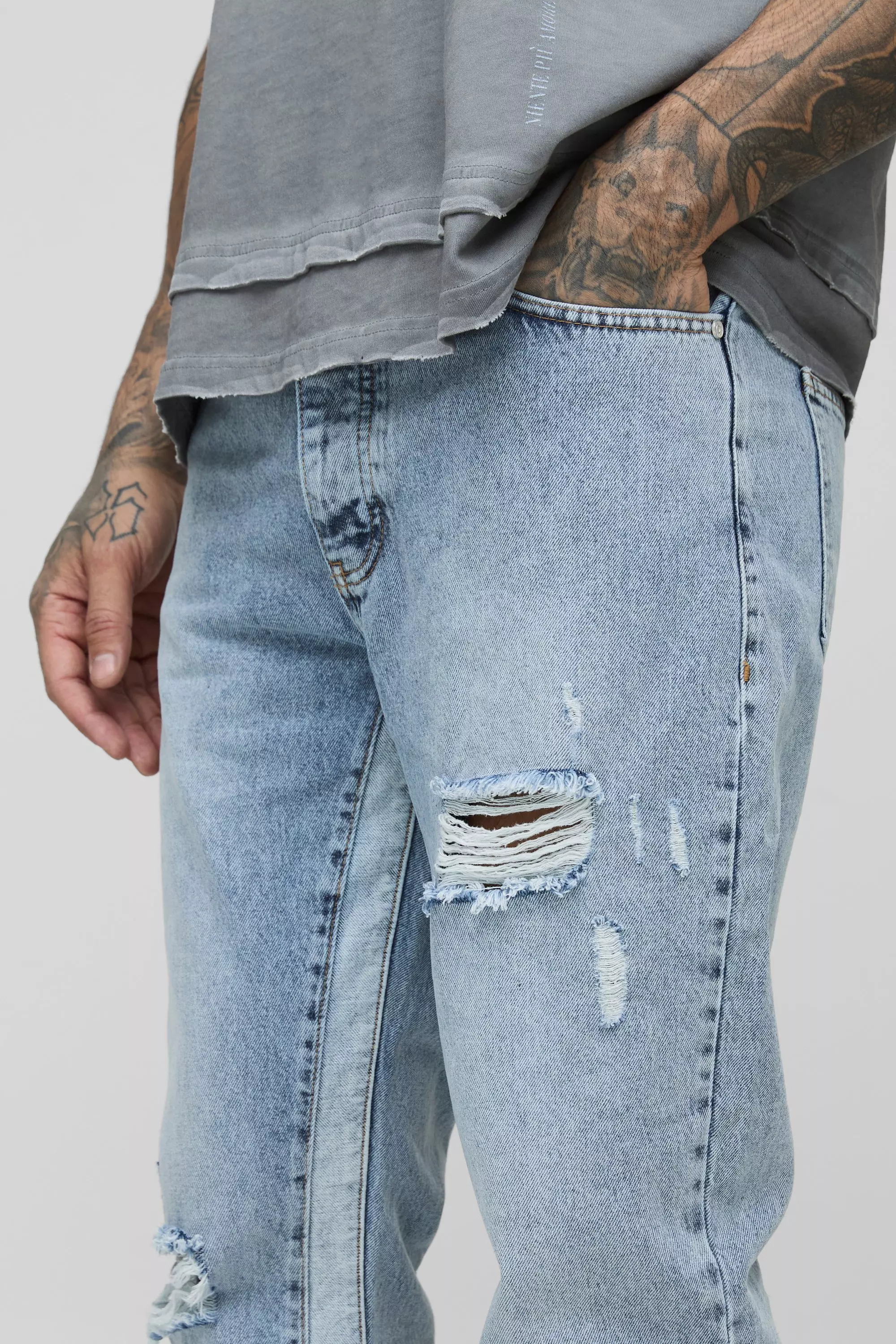 Tall - Jean flare slim à empiècements contrastants, Light wash autre image