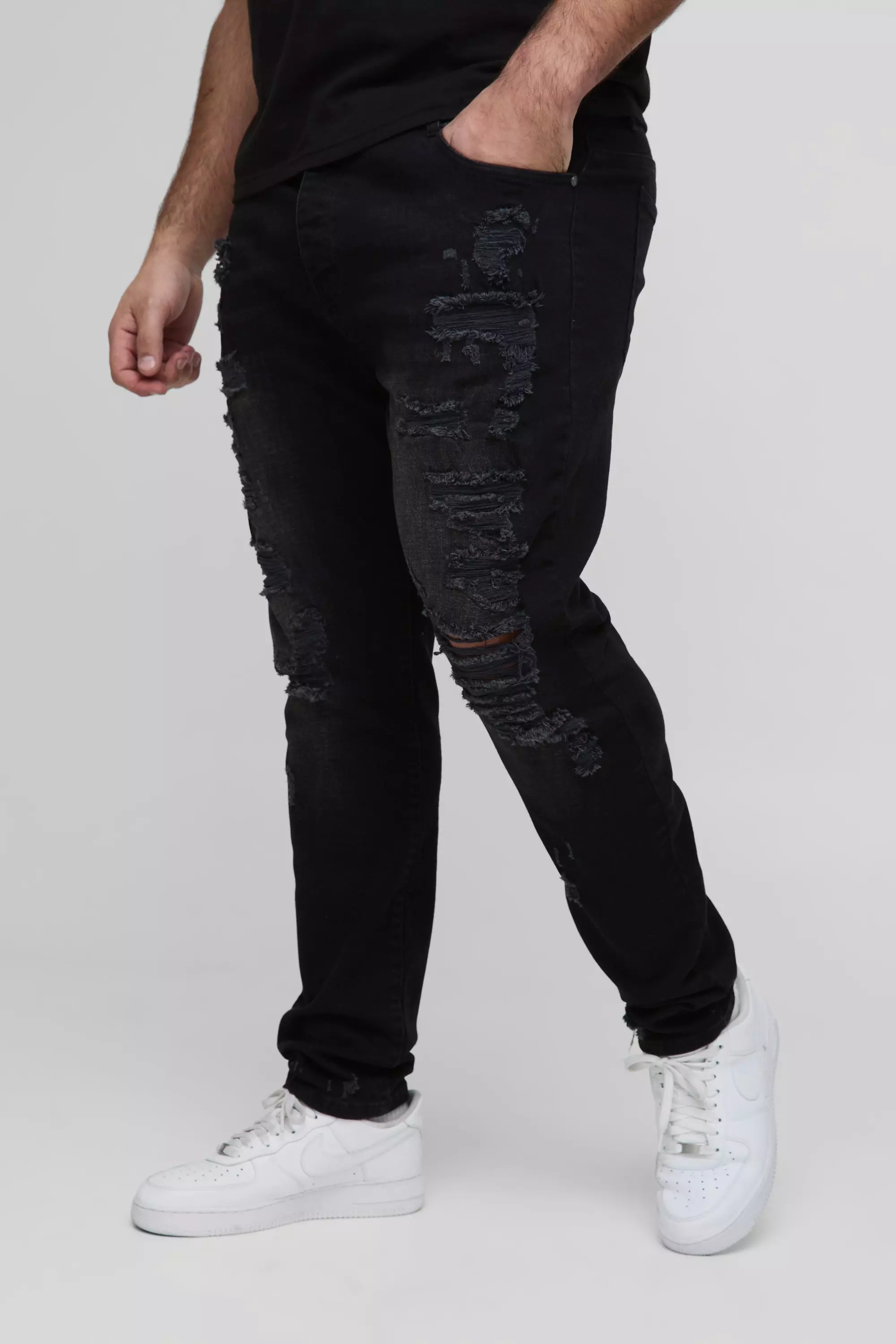 Black Plus Skinny Stretch All Over Rip Jeans alternative image