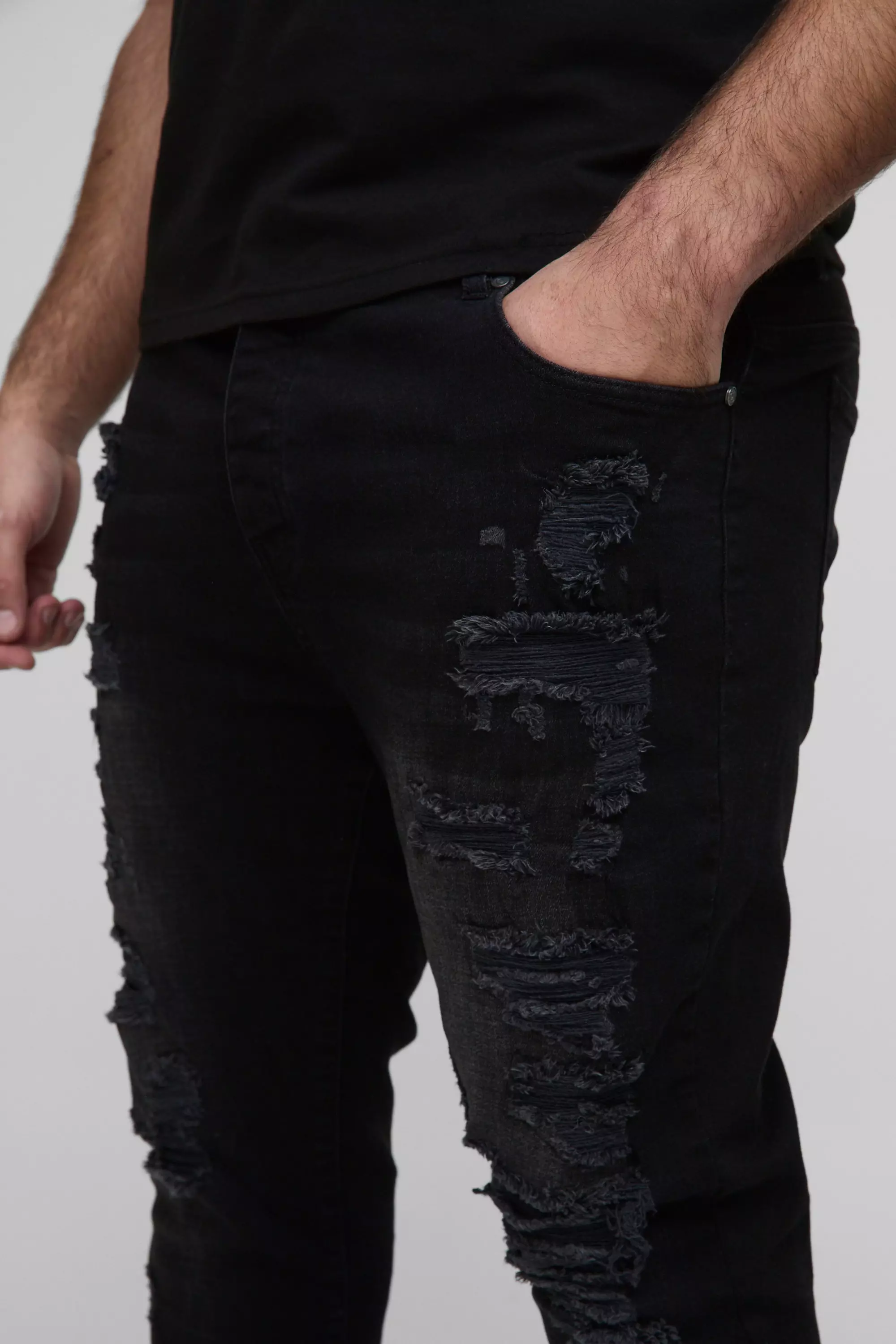 Black Plus Skinny Stretch All Over Rip Jeans alternative image