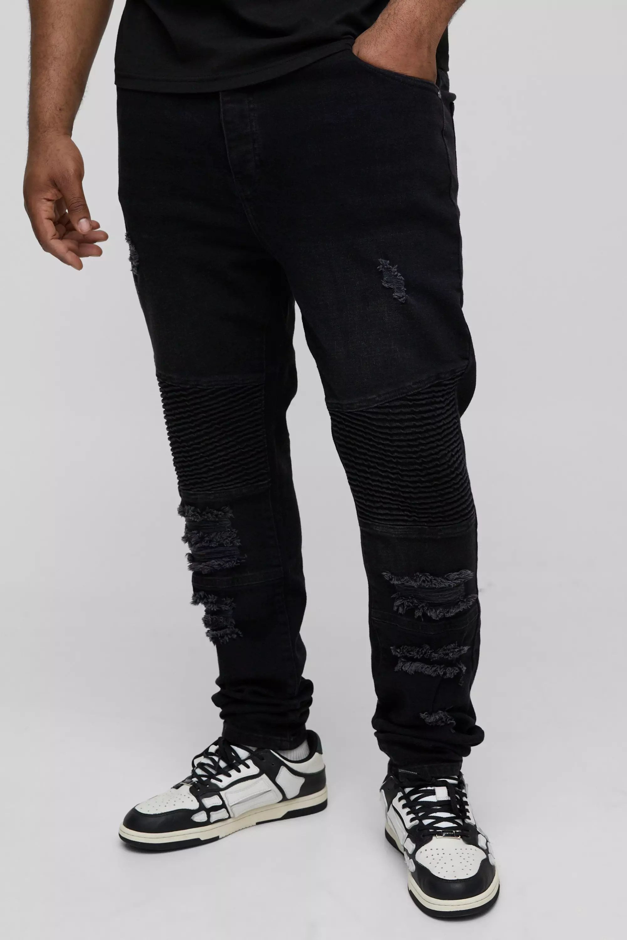 Black Plus Super Skinny Distressed Biker Jeans alternative image