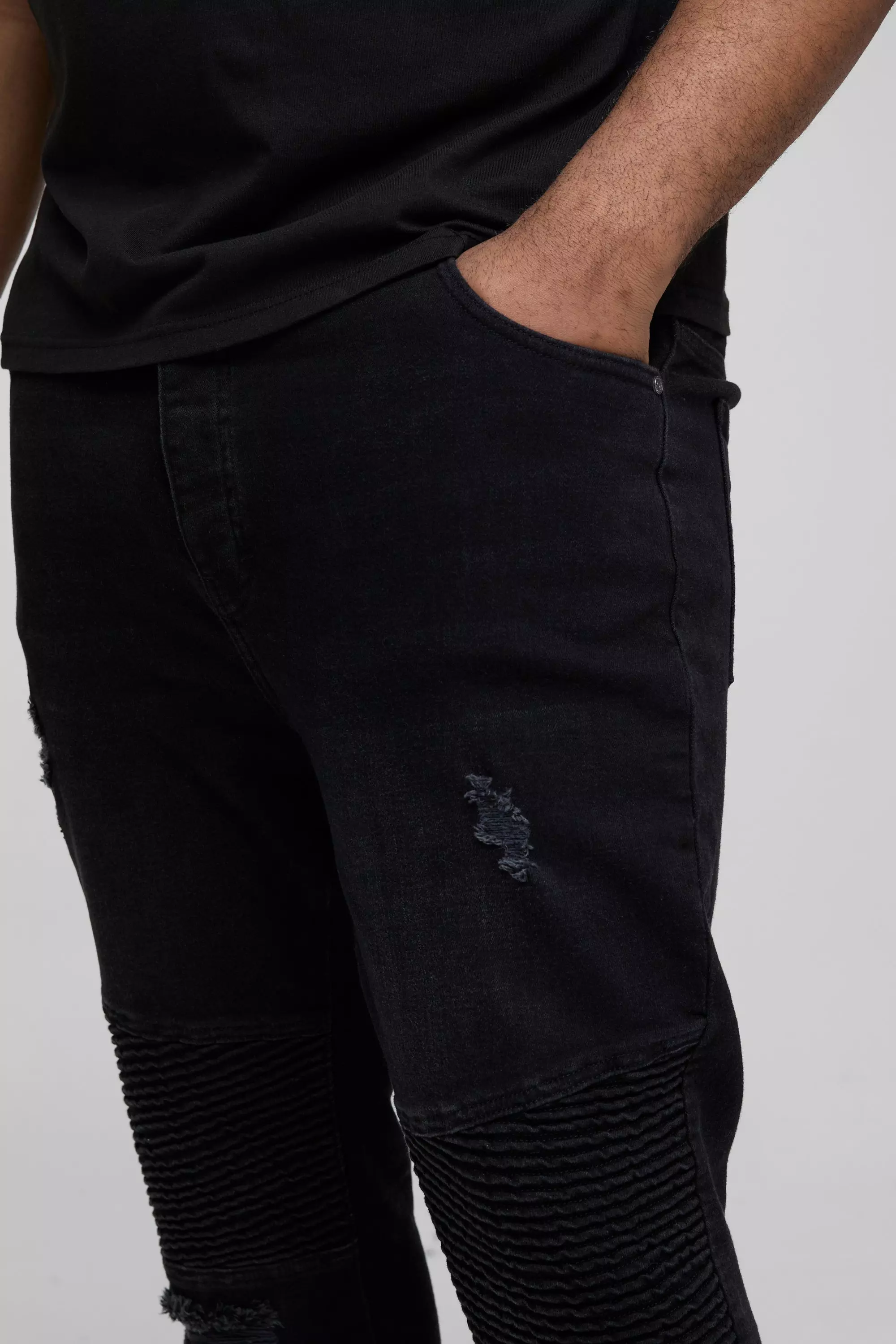 Black Plus Super Skinny Distressed Biker Jeans alternative image