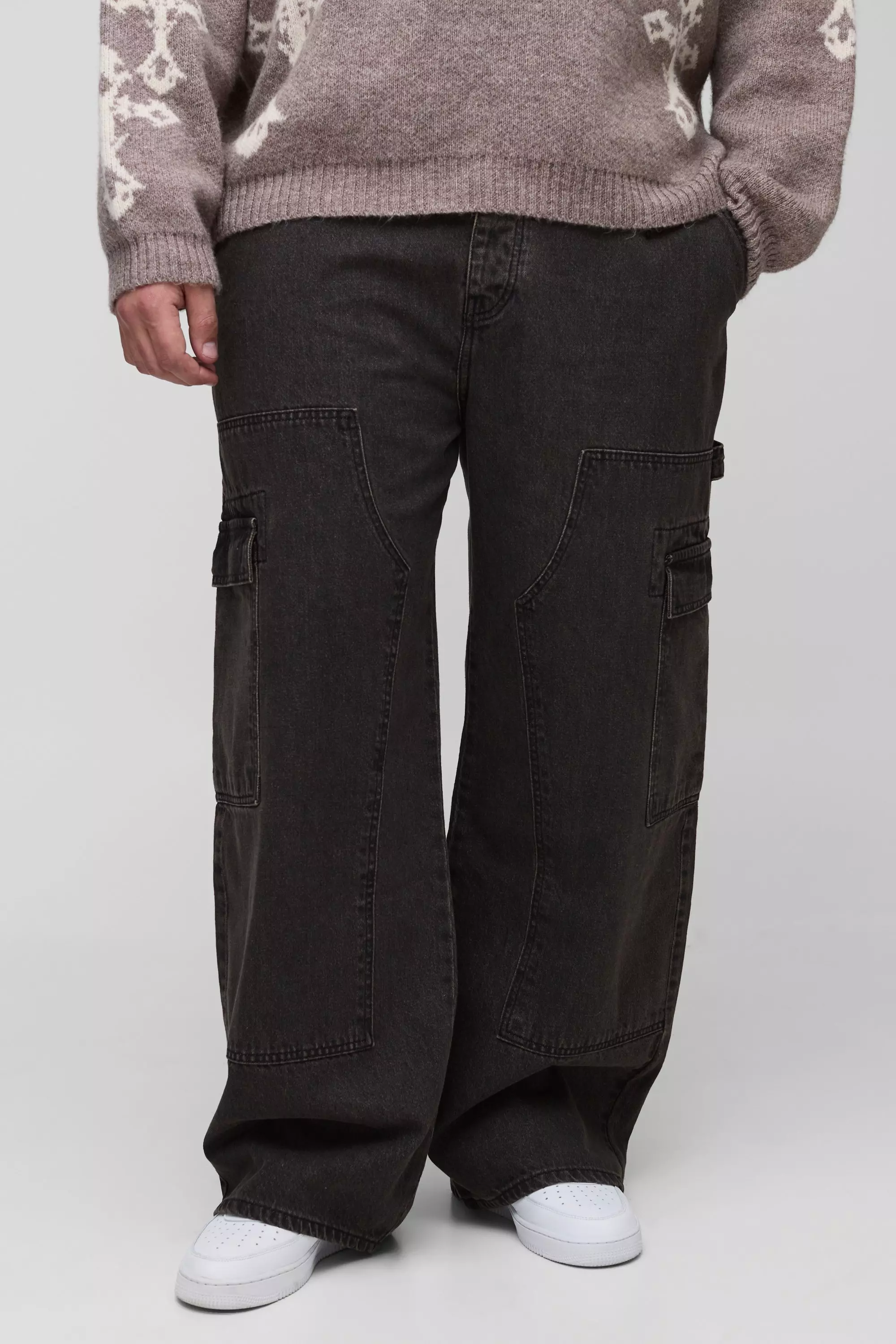 Grande taille - Jean cargo large, Washed black autre image