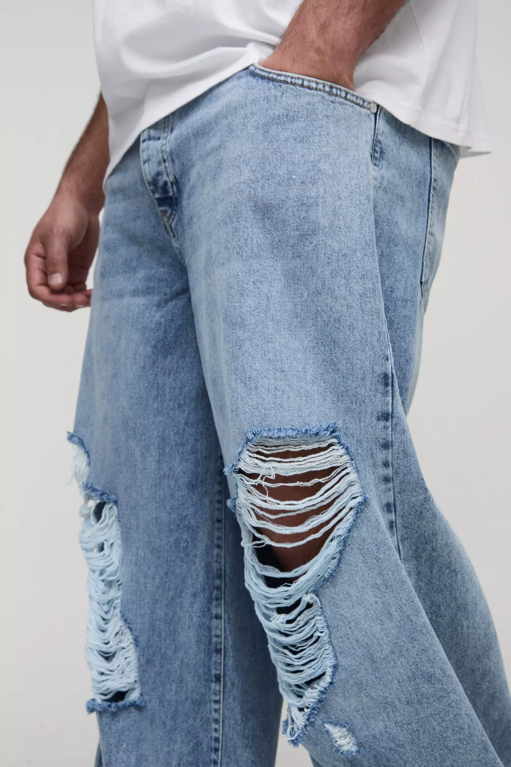 Plus Busted Knee Baggy Flared Jeans | boohooMAN USA