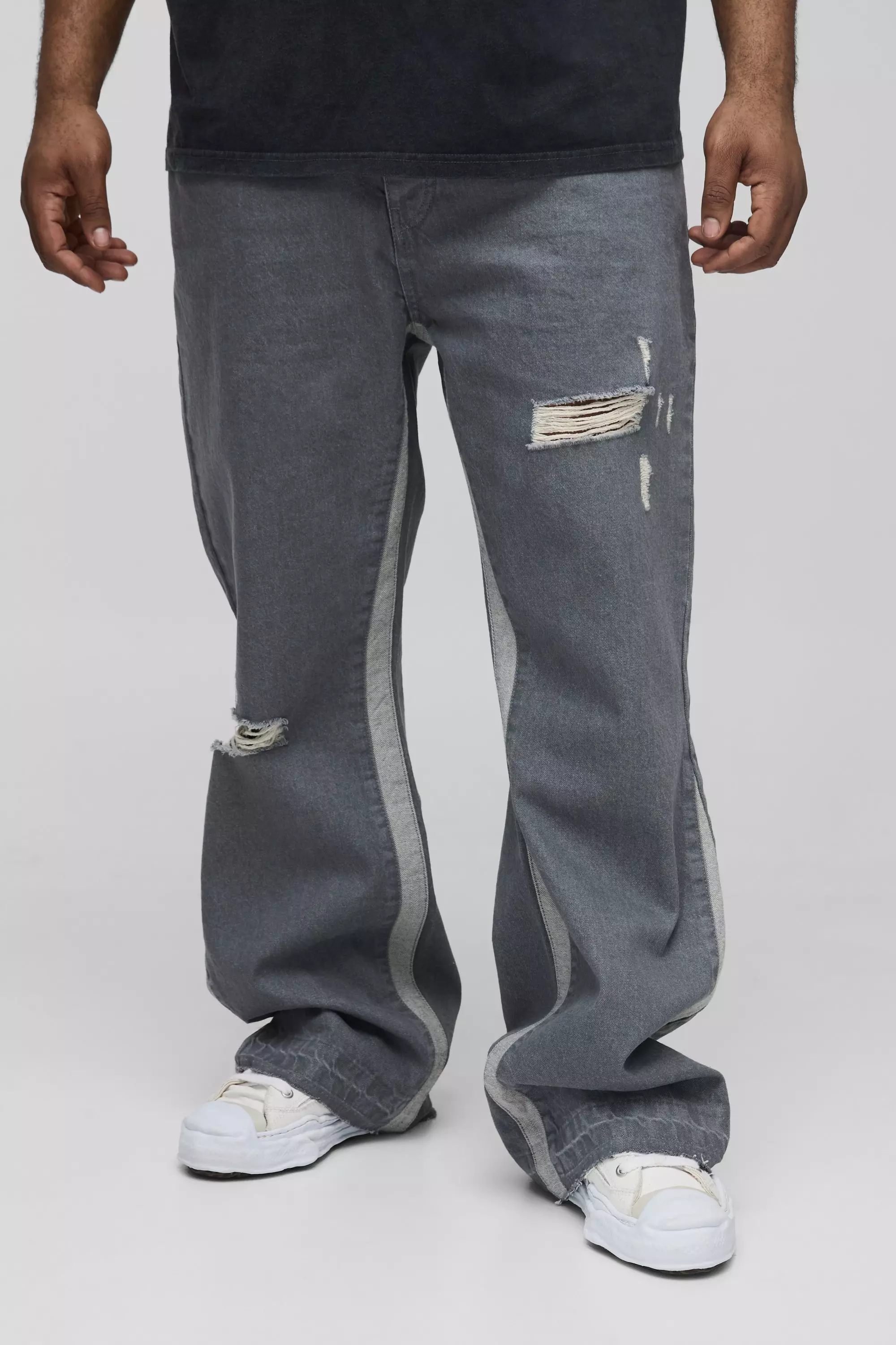 Plus zerrissene Slim-Fit Schlagjeans, Mid grey alternatives Bild